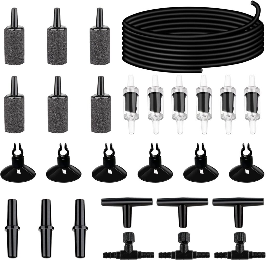 NestBasics 19.68 feet Black Aquarium Airline tubing 6 air Stone for Aquarium 6 Aquarium Check Value for Fish Tank 6 Aquarium Suction Cups 3 Each Aquarium air Controller and I T Hose connectors