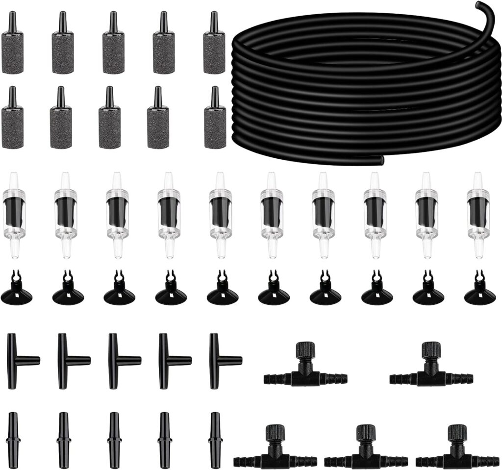 NestBasics 19.68 feet Black Aquarium Airline tubing 6 air Stone for Aquarium 6 Aquarium Check Value for Fish Tank 6 Aquarium Suction Cups 3 Each Aquarium air Controller and I T Hose connectors