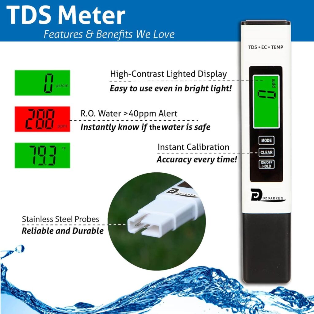 PH Meter, Digital 4 in 1 PH EC TDS Temp Meter for Water Hydroponics, Waterproof DWC PH and EC PPM Water Tester with Backlit for Nutrients Growing,Pool,Indoor Garden, Home Brewing, Aquarium, Hot Tub