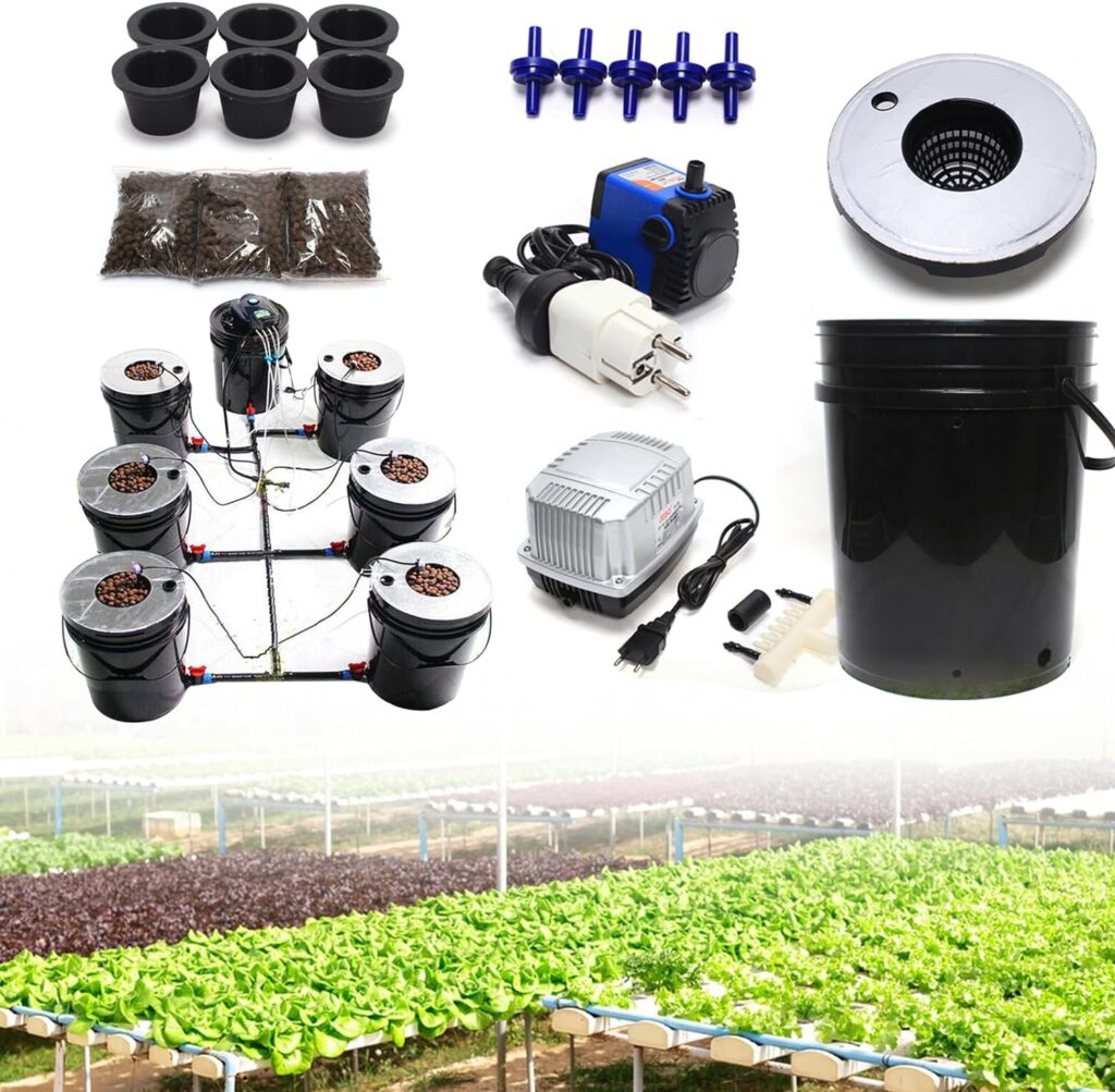 PIAOCAIYIN DWC Hydroponic System, Hydroponics Growing System, DWC 5 Gallon 6 Buckets Recirculating Growing Kit, w/Adjustable Large Air Volume Pump, Hydroponics Growing System Kit