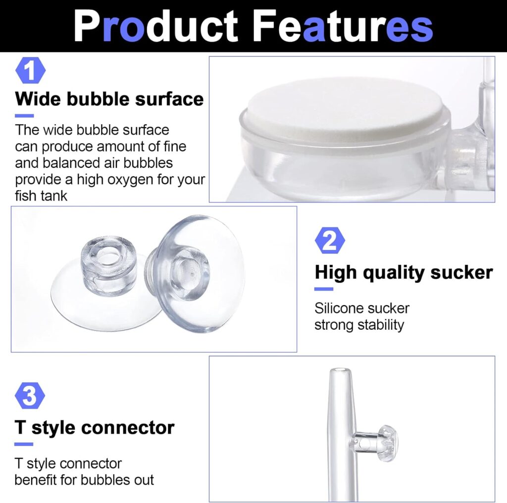 Quiet Aquarium Air Stone Fish Tank 2 Pieces Nano Air Stone Kit Air Pump for Aquarium Fish Tank Air Stone for Aquarium Diffuser with Control Valve and Suckers for Fish Tank and Hydroponic