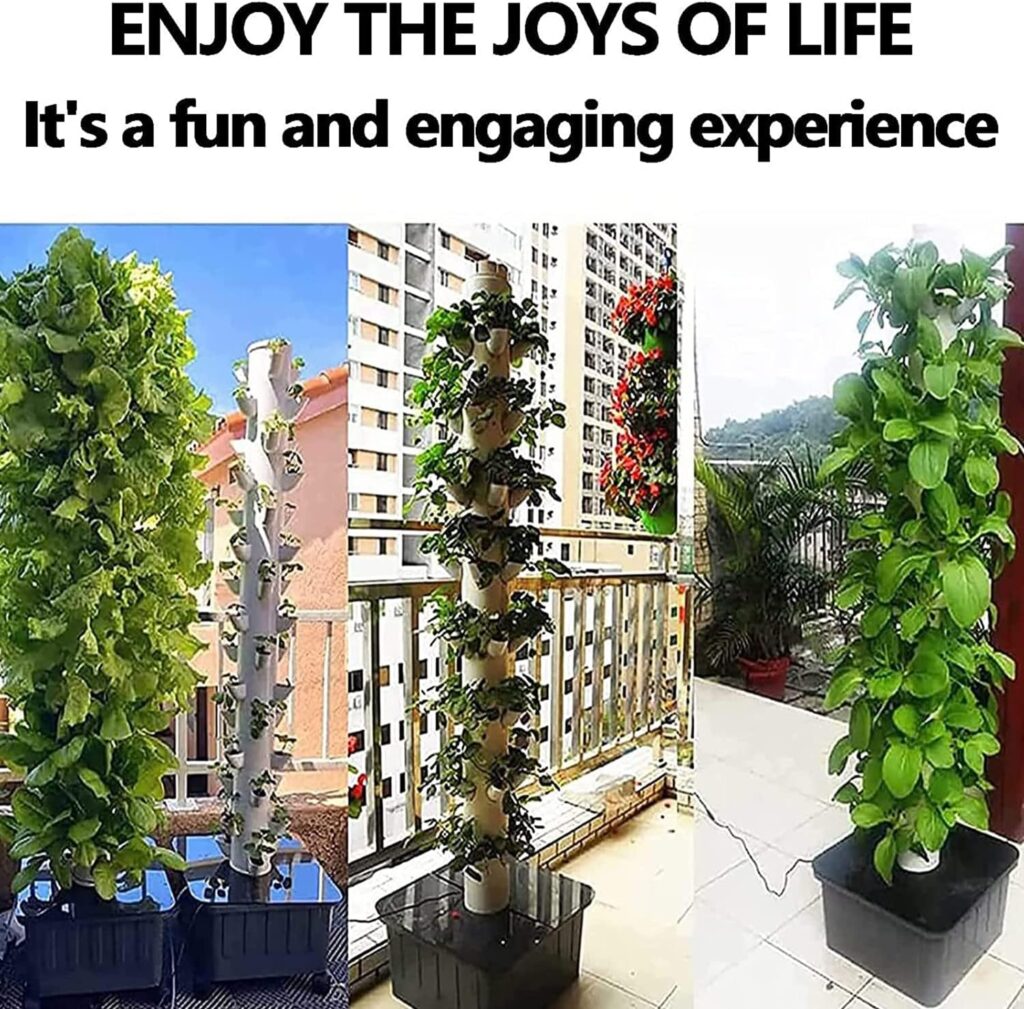 SRMNFADZ Hydroponic Tower Growing Sytem, Indoor Grow System with Grow Lights and Stands, Soilless Cultivation Grow Tower, 45 Holes Aeroponics Growing Kit