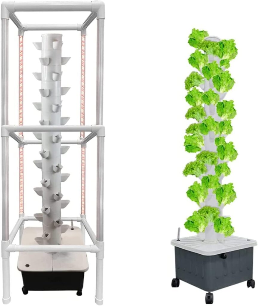 SRMNFADZ Hydroponic Tower Growing Sytem, Indoor Grow System with Grow Lights and Stands, Soilless Cultivation Grow Tower, 45 Holes Aeroponics Growing Kit