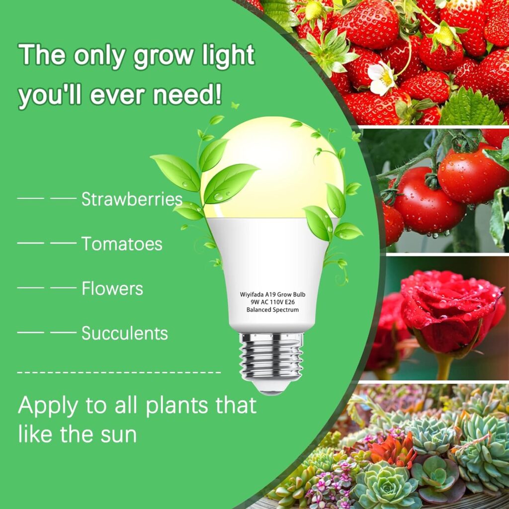 3 PACK Grow Light Bulb Indoor Grow Light,A19 Full Spectrum Plant Light bulb,E26 110V 9W Grow Bulb Replace up to 100W, Plant Light Bulb for Indoor Plants, Flowers, Greenhouse, Indore Garden, Hydroponic