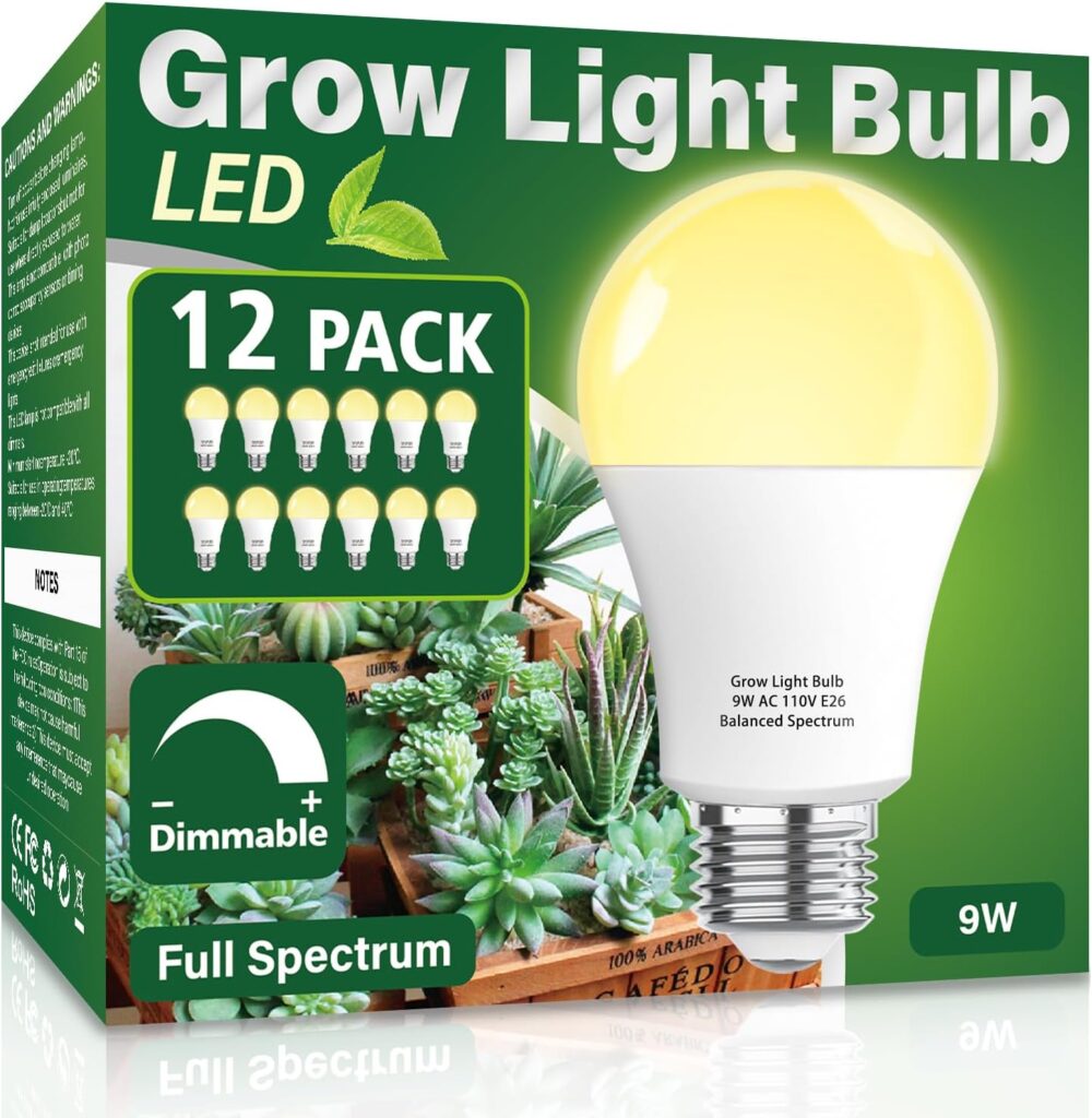 3 PACK Grow Light Bulb Indoor Grow Light,A19 Full Spectrum Plant Light bulb,E26 110V 9W Grow Bulb Replace up to 100W, Plant Light Bulb for Indoor Plants, Flowers, Greenhouse, Indore Garden, Hydroponic