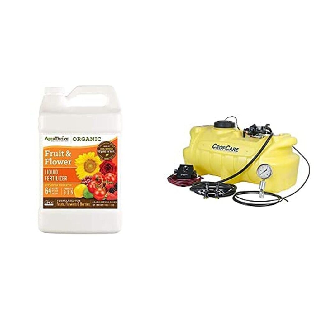 Fertilizer Sprayer Bundle - AgroThrive All Purpose Organic Liquid Fertilizer (1 Gal) - CropCare 25 Gal Applicator w/Electronic Speed Control for Lawns, Greenhouses, Herbs - Everything Else That Grows