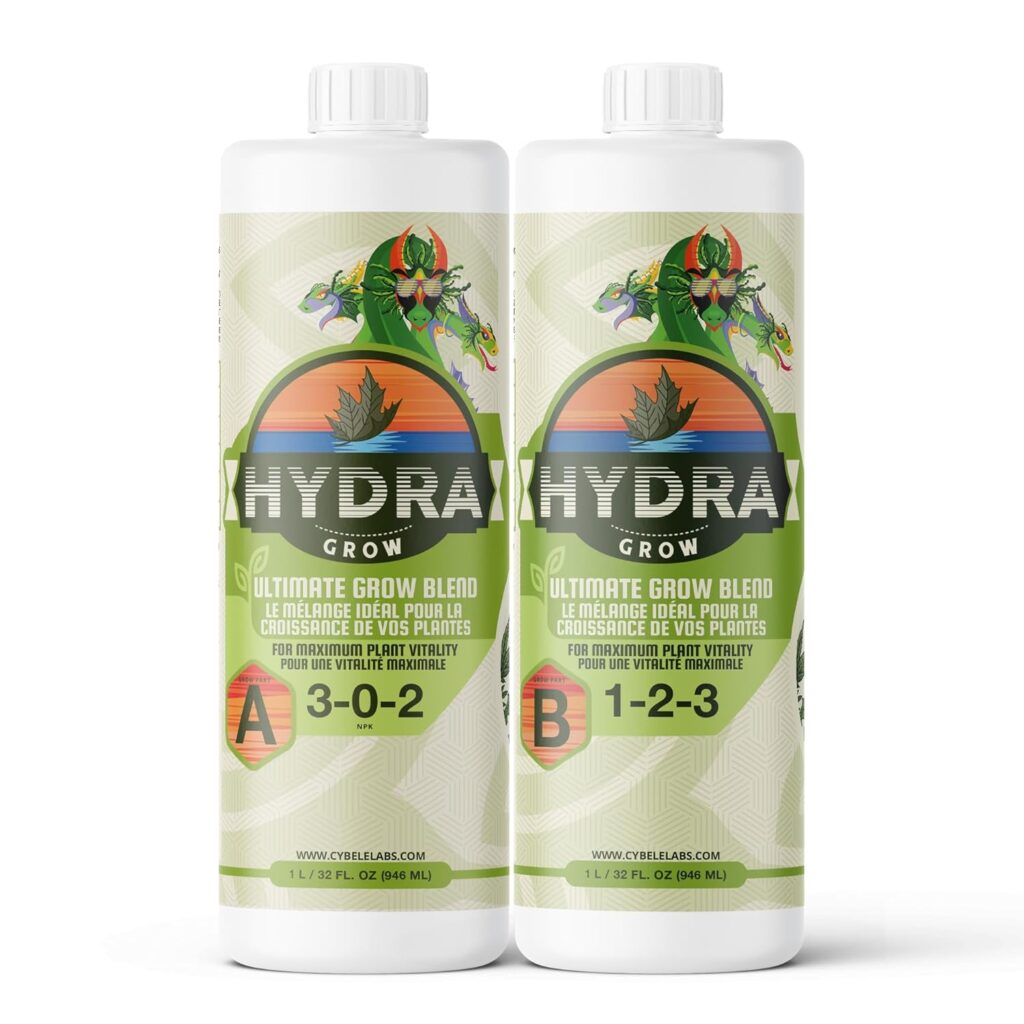 HydraGrow A  B Base Grow Nutrients - Set of 32oz - 2 Part Liquid Plant Food for Hydroponic Systems  Soil Gardens - All Purpose Indoor and Outdoor A+B Fertilizer for Vegetative Growth  Vegetables