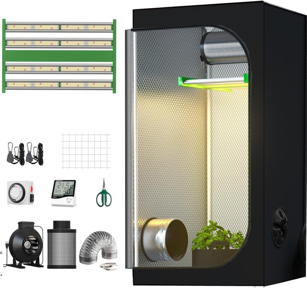 TopoGrow New Tech LED APE600 Full-Spectrum Grow Light+32X32X63Indoor Grow Tent+4 Carbon Filter Exhaust Inline Fan Ventilation Kit Complete for Hydroponic Plant Growing