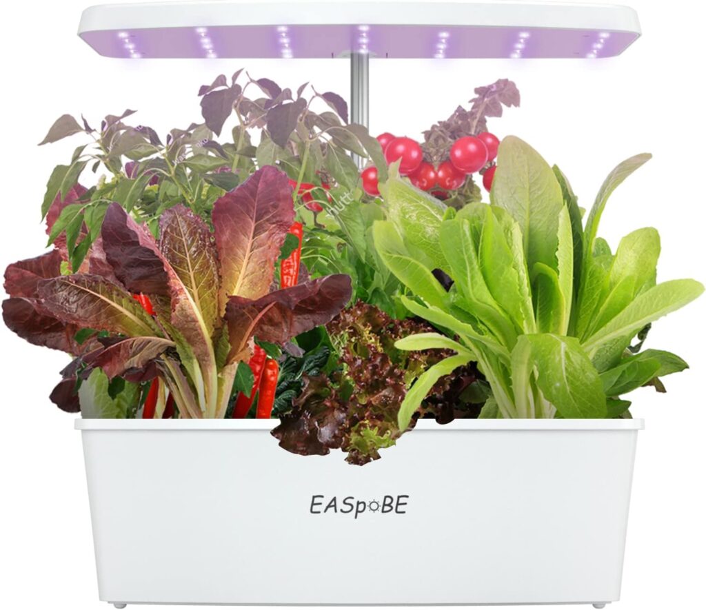 Hydroponic Growing System, Indoor Herb Garden, Smart Garden with LED Grow Light, 6L Water Tank Germination Kit, 18.5 Height Adjustable, White