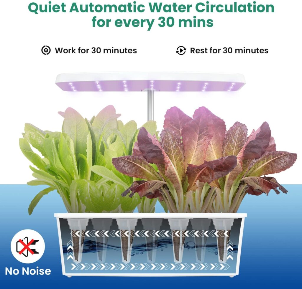 Hydroponic Growing System, Indoor Herb Garden, Smart Garden with LED Grow Light, 6L Water Tank Germination Kit, 18.5 Height Adjustable, White