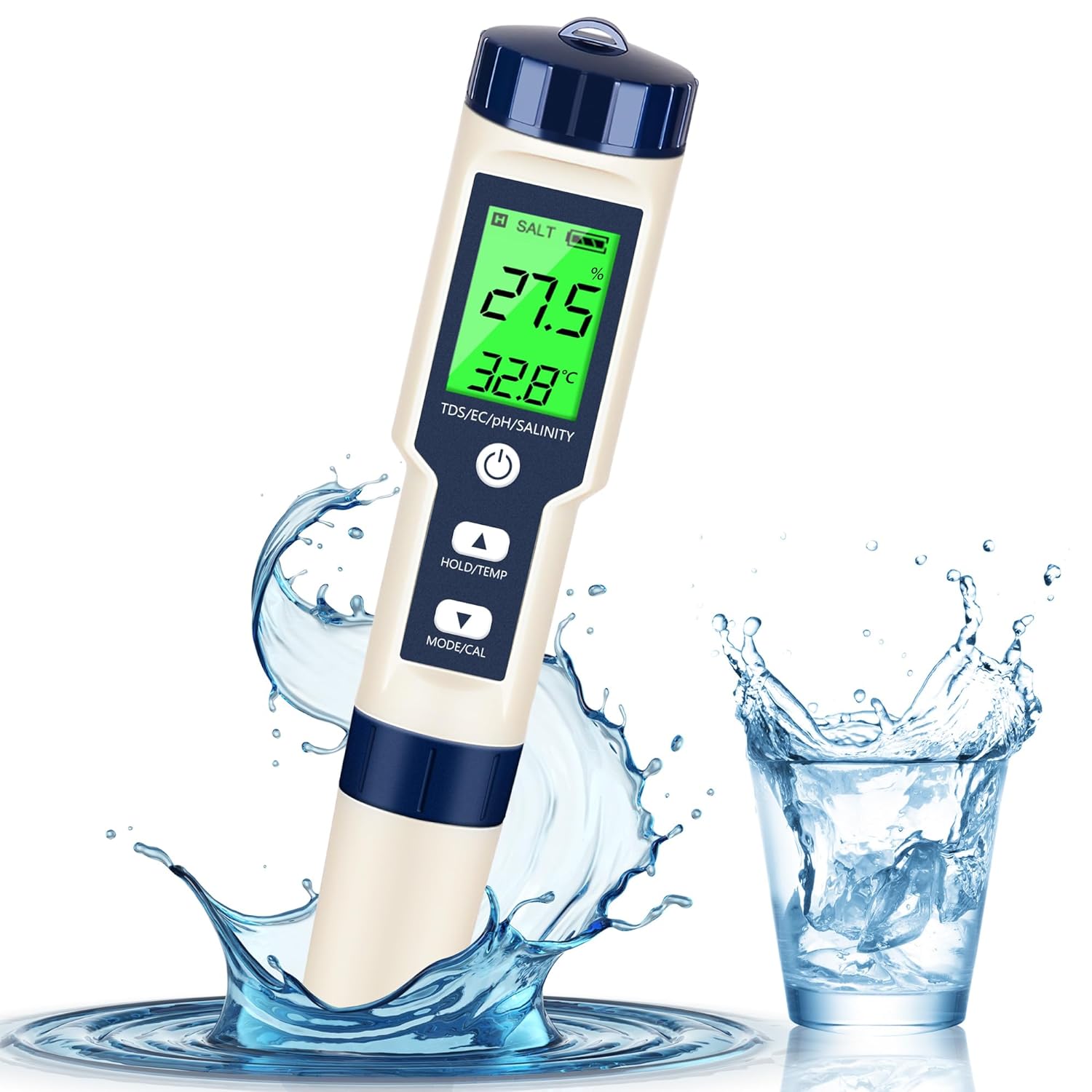 pH Meter for Water,Pool Water Tester 5 in 1 pH/TDS/Salinity/TempEC Meter,IP67 Waterproof pH Tester,TDS Meter Digital Water Tester with Backlit,Salt Water Pool Testing Kit for Aquarium  Seawater.