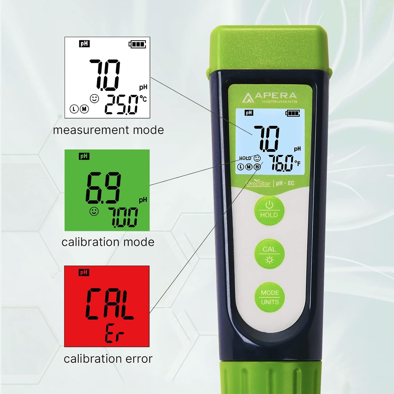 Apera Instruments AI104G GroStar Series GS4 pH/EC/500ppm/700ppm Combo 5-in-1 Pen Tester Kit with Replaceable Double-Junction pH/EC Probe for Hydroponics Water Quality Testing, Gen II