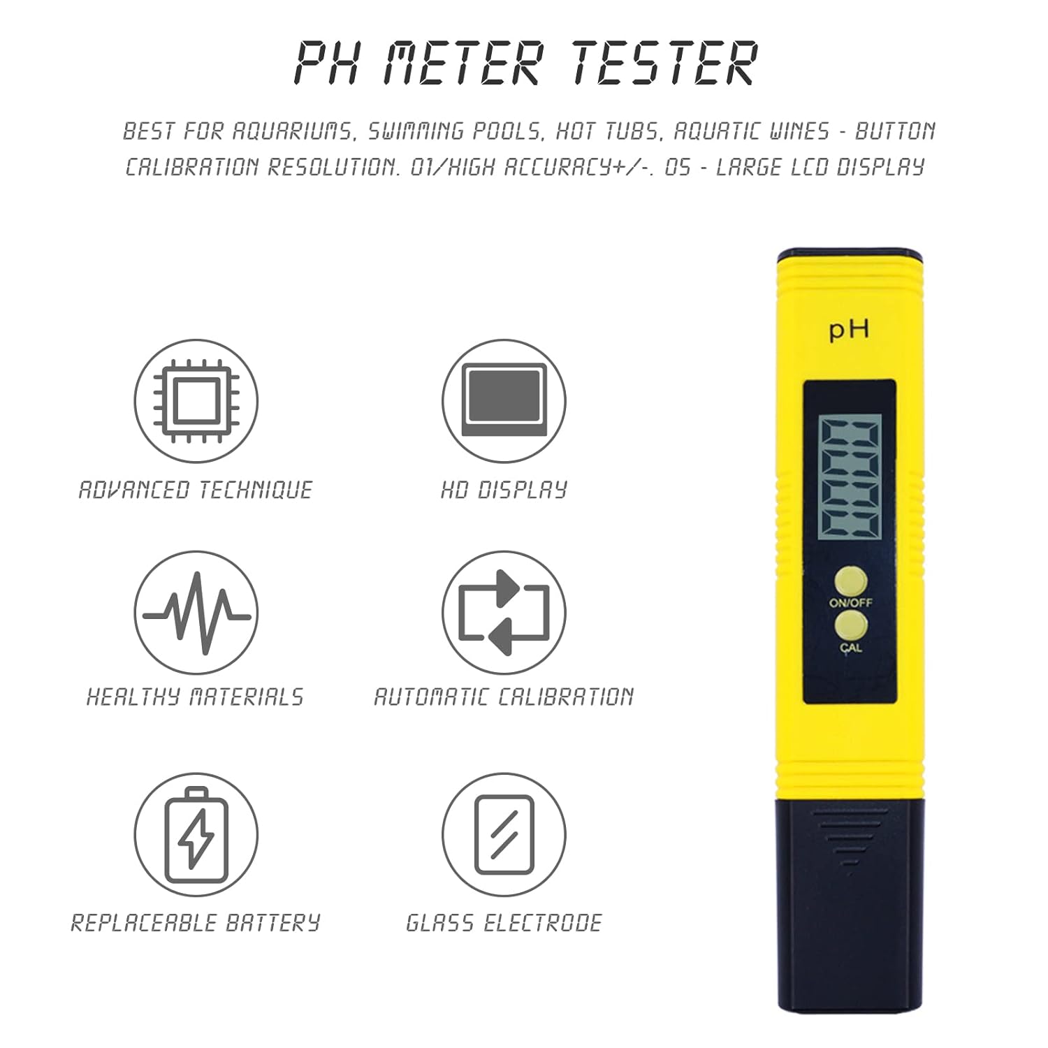 MEKBOK Hydroponics pH Meter Digital PH Test Pen 0.01 high-Precision Thermometer, Measuring Instrument and Thermometer, Suitable for hydroponics, Home Drinking and Aquarium