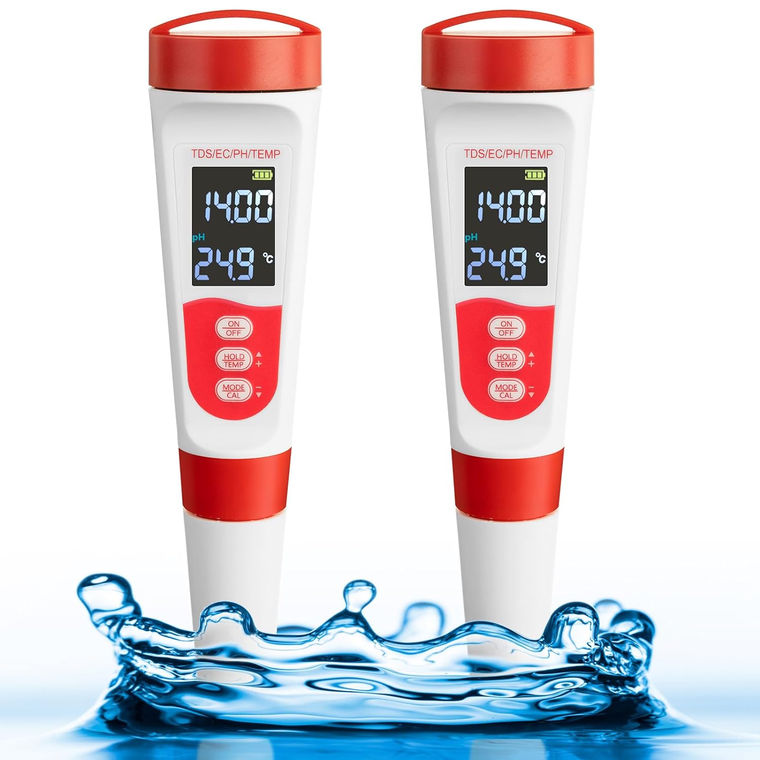 2 Pcs pH Meter for Water Hydroponics, 4 in 1 pH Tester TDS Meter Digital Water Tester EC PPM pH Pen with Backlight for Pool, Aquarium, Tub, Spa, Soil, Plant, Fish Tank, Home, Pond, Garden Test