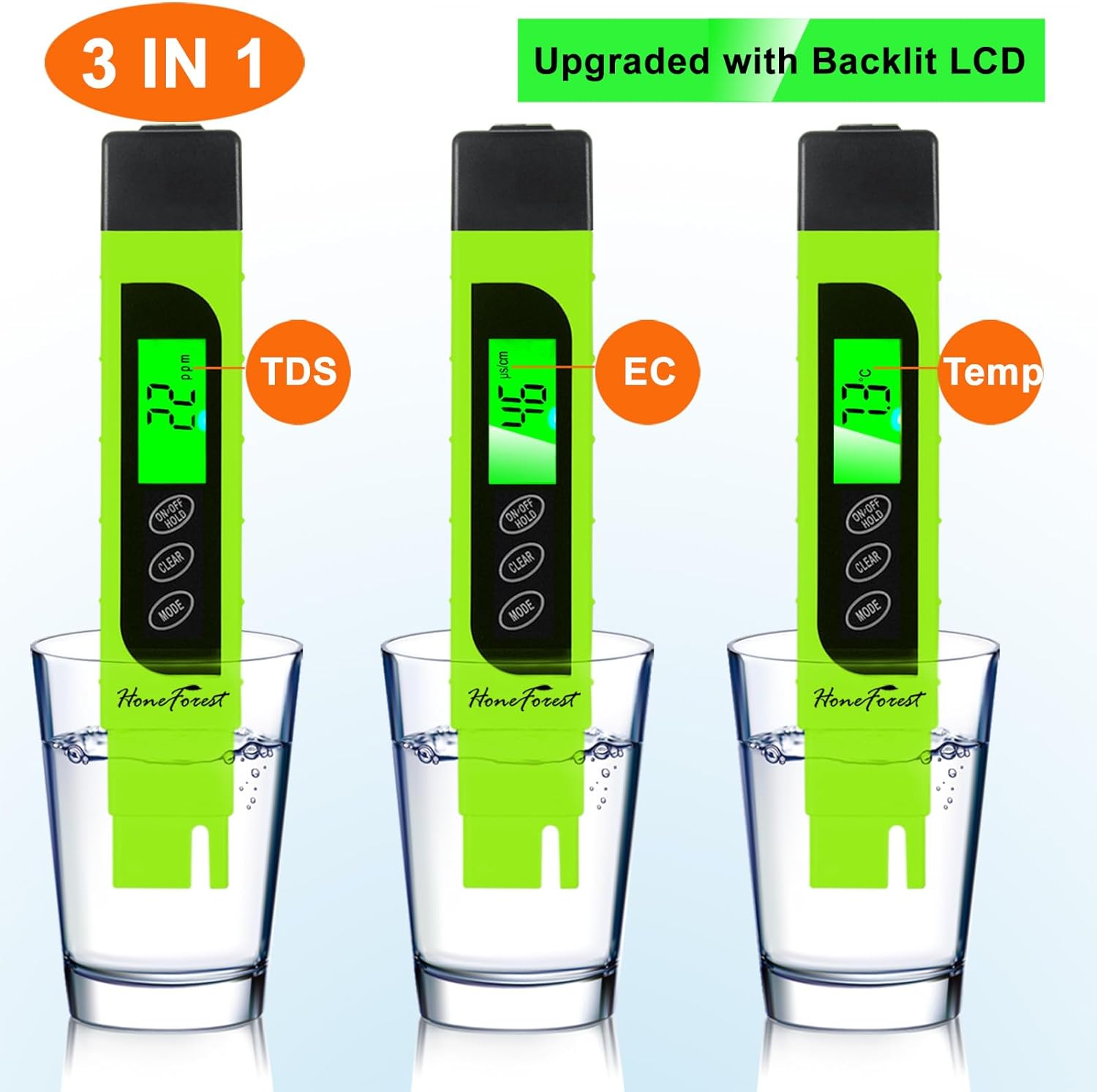 Digital TDS Meter, Accurate and Reliable, TDS, EC  Temp Meter 3 in 1, 0-9990ppm, Ideal Water Tester PPM Meter(Green)