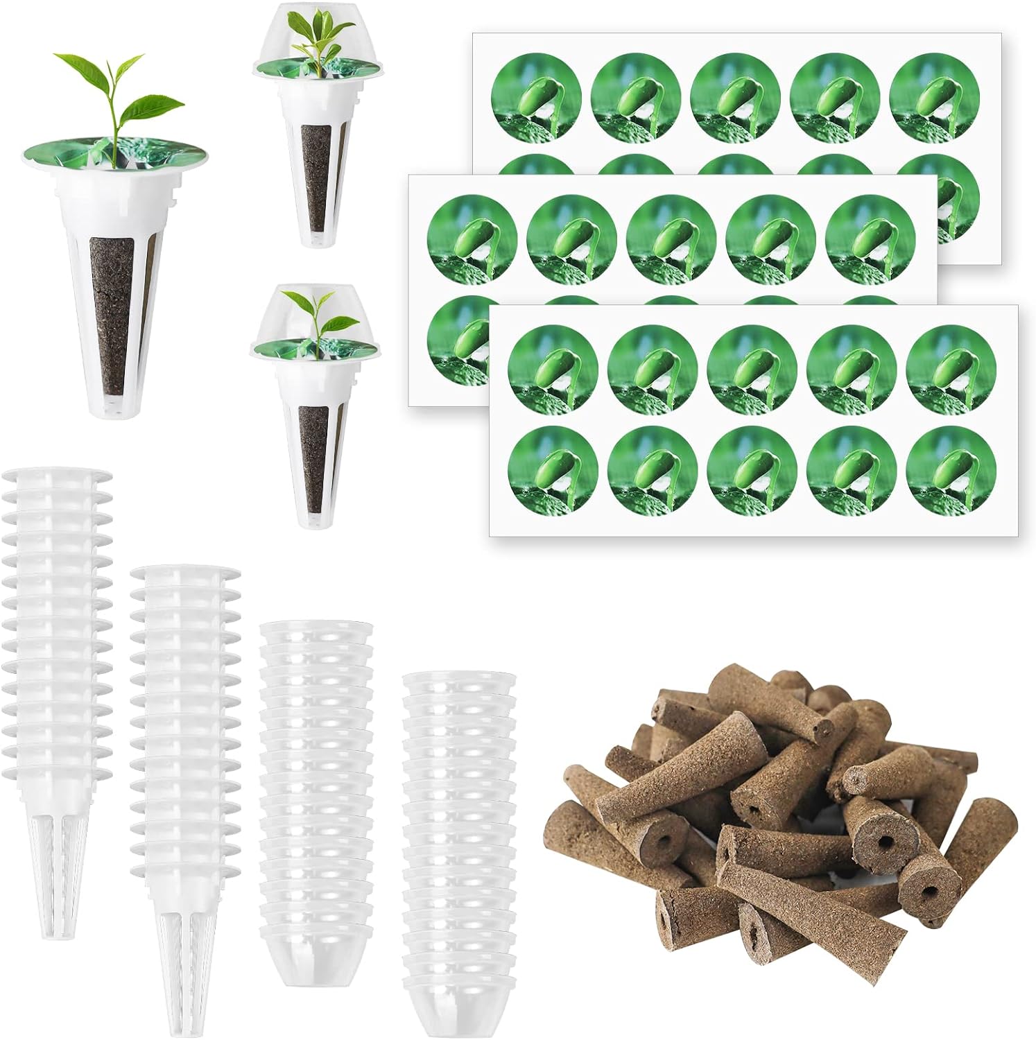 Hydroponic Garden Supplies Accessories,Gardening System Indoor Outdoor,Seed pod kit 30 Pieces Grow Baskets,Transparent Insulation Lids, Plant Grow Sponges,Labels for Seed Starting System