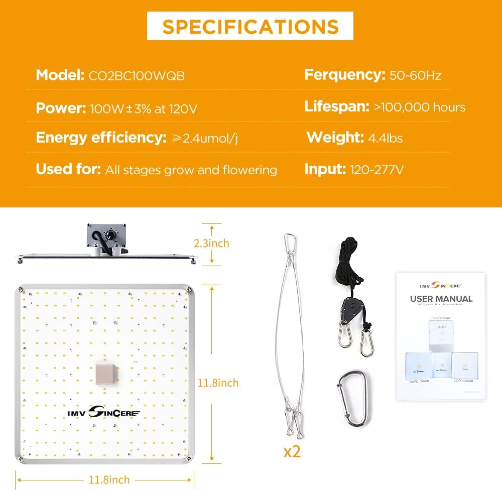 LED Grow Lights, BC100W, Full-Spectrum LED Grow Light, 3x3 ft. with Samsung Diodes, Dimmable Lighting for Hydroponic Seedling Veg, and Bloom in Grow Tents Greenhouse