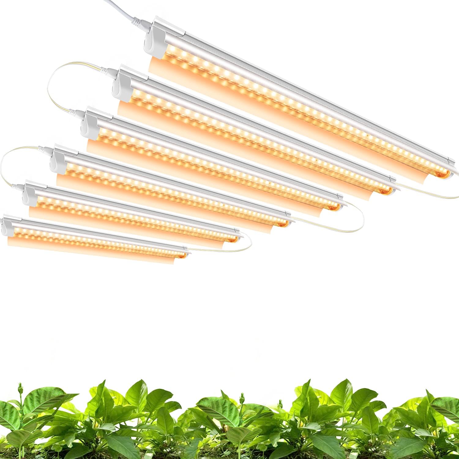 Monios-L Led Grow Lights for Indoor Plants Full Spectrum,T8 2FT 144W(6x24W) High Output Growing Strips for Seedlings,Sunlight Replacement with Reflectors, 6-Pack