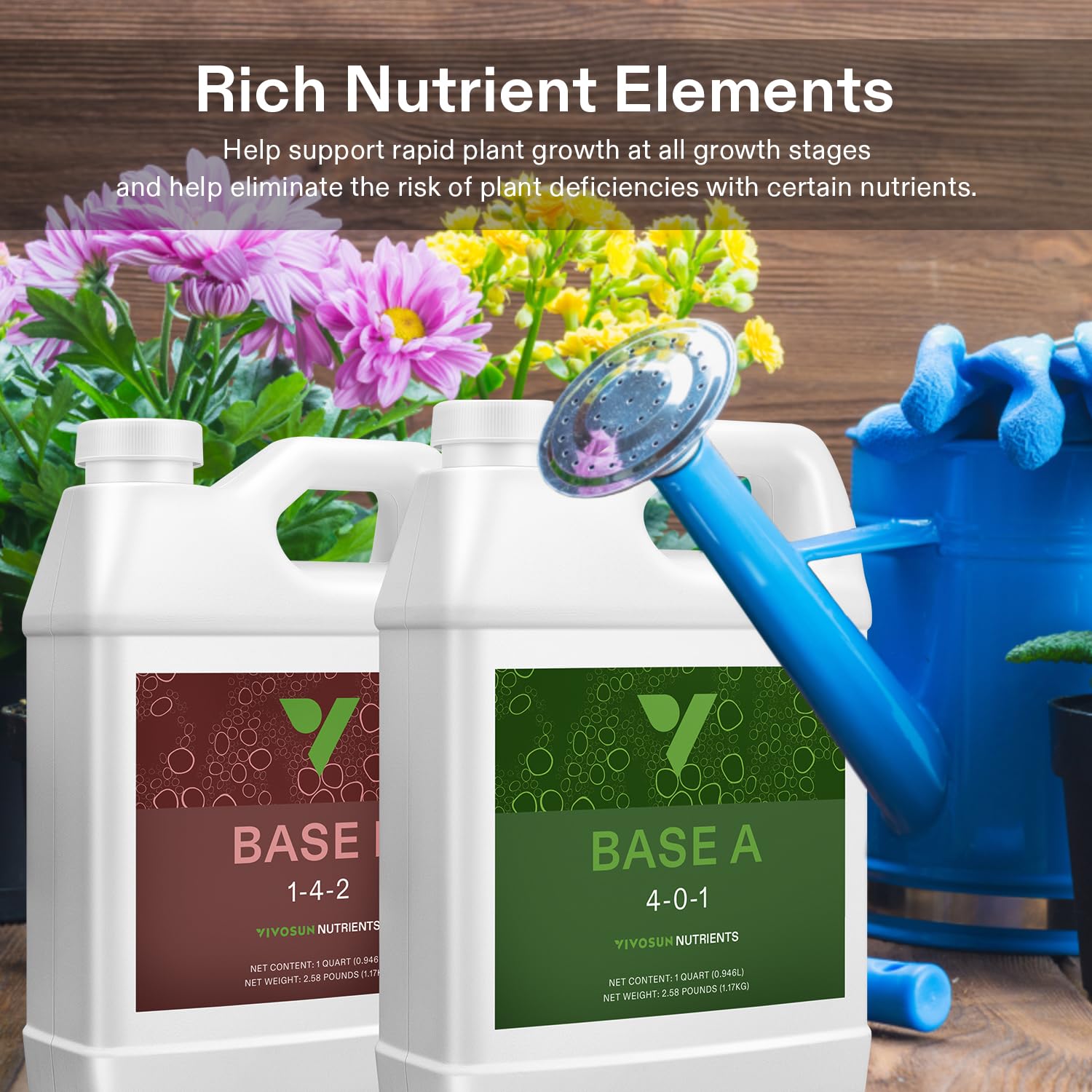 VIVOSUN Nutrients Base A(4-0-1)  B(1-4-2) Bundle, All Purpose Liquid Fertilizer, Hydroponic Plant Food Supports Vegetative and Flowering Stages for Outdoor  Indoor Plants, Set of Quarts