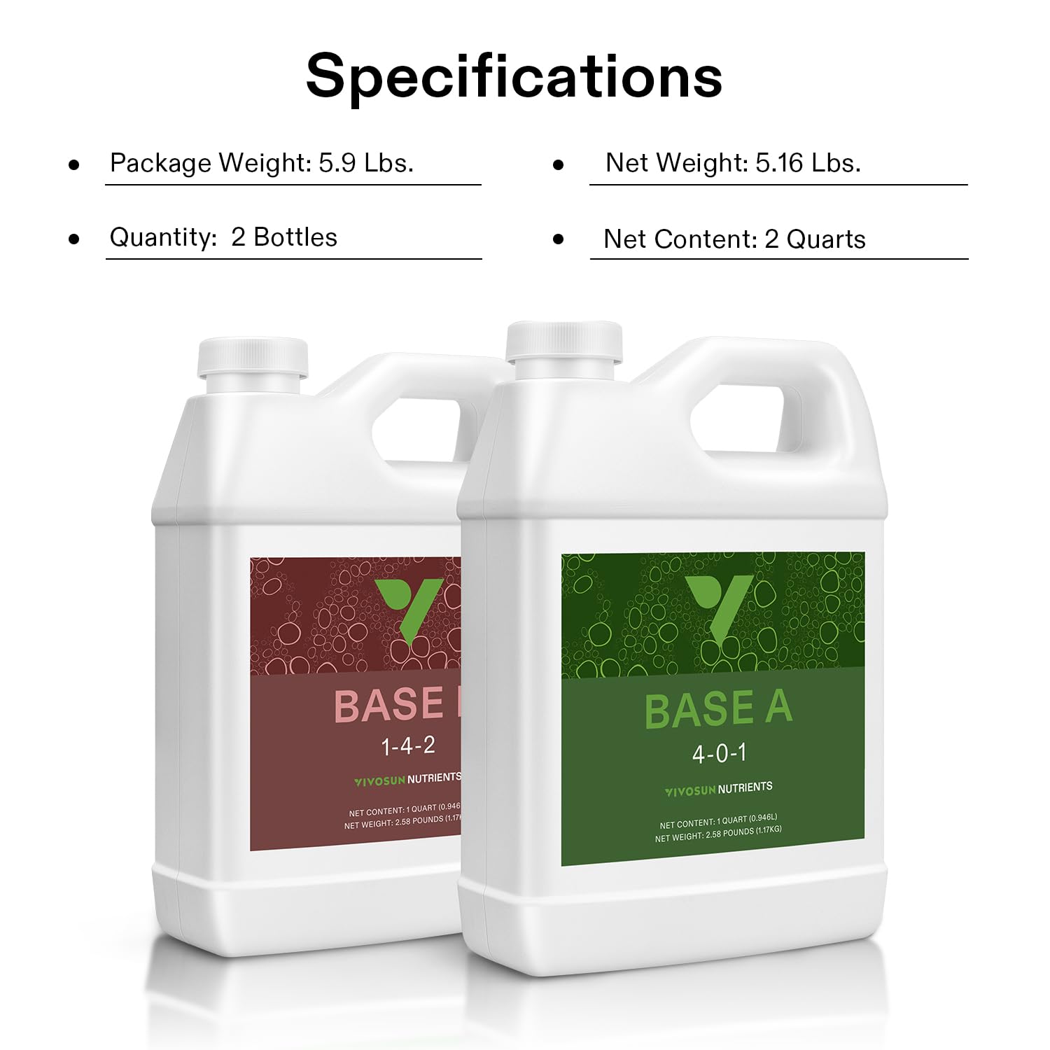 VIVOSUN Nutrients Base A(4-0-1)  B(1-4-2) Bundle, All Purpose Liquid Fertilizer, Hydroponic Plant Food Supports Vegetative and Flowering Stages for Outdoor  Indoor Plants, Set of Quarts