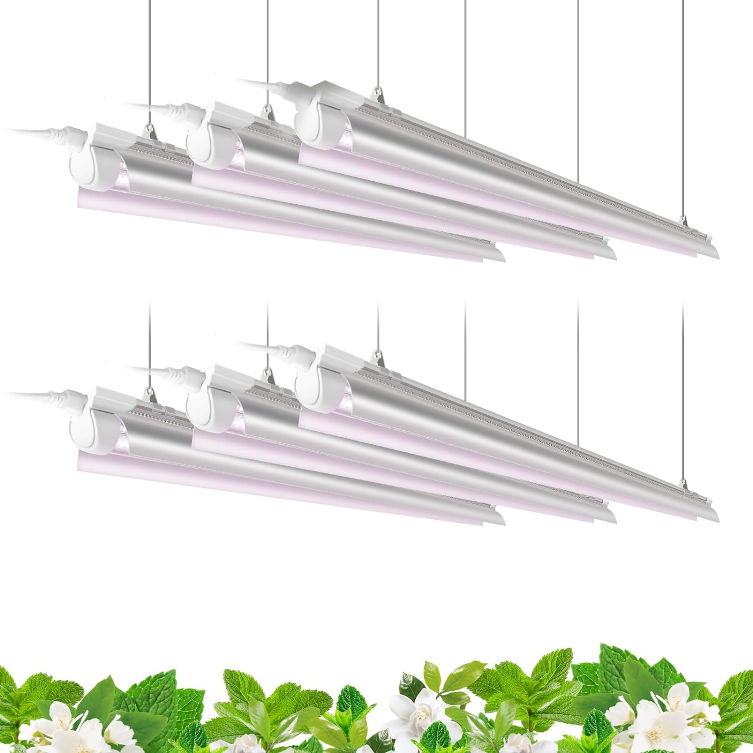 Barrina 2FT T8 Grow Light, 144W(6 x 24W, 800W Equivalent), Full Spectrum Sunlight Plant Light, LED Grow Light Bulbs for Indoor Plant Growing,with V-Shaped Reflector, Pinkish White, 6-Pack