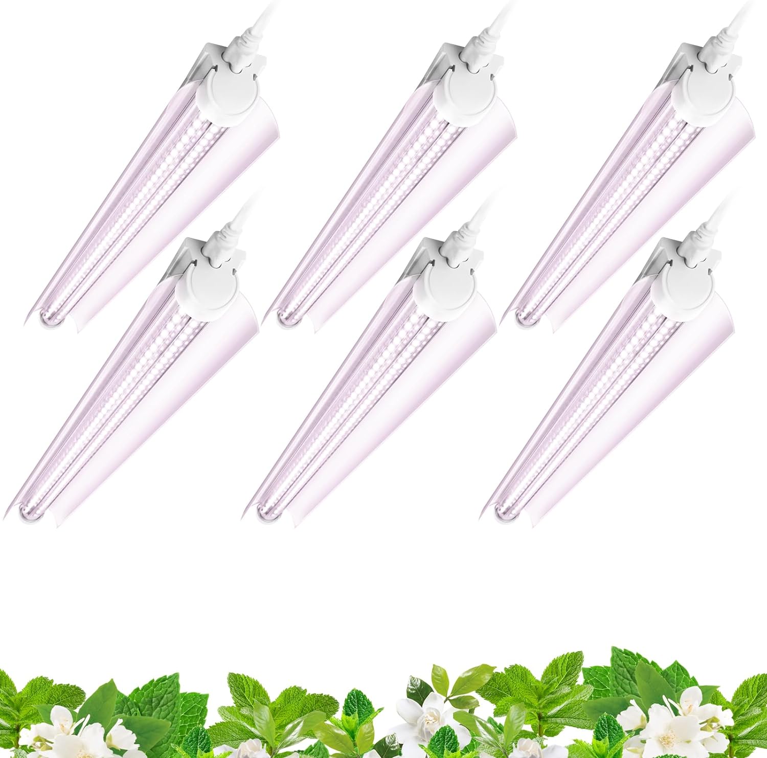 Barrina 2FT T8 Grow Light, 144W(6 x 24W, 800W Equivalent), Full Spectrum Sunlight Plant Light, LED Grow Light Bulbs for Indoor Plant Growing,with V-Shaped Reflector, Pinkish White, 6-Pack