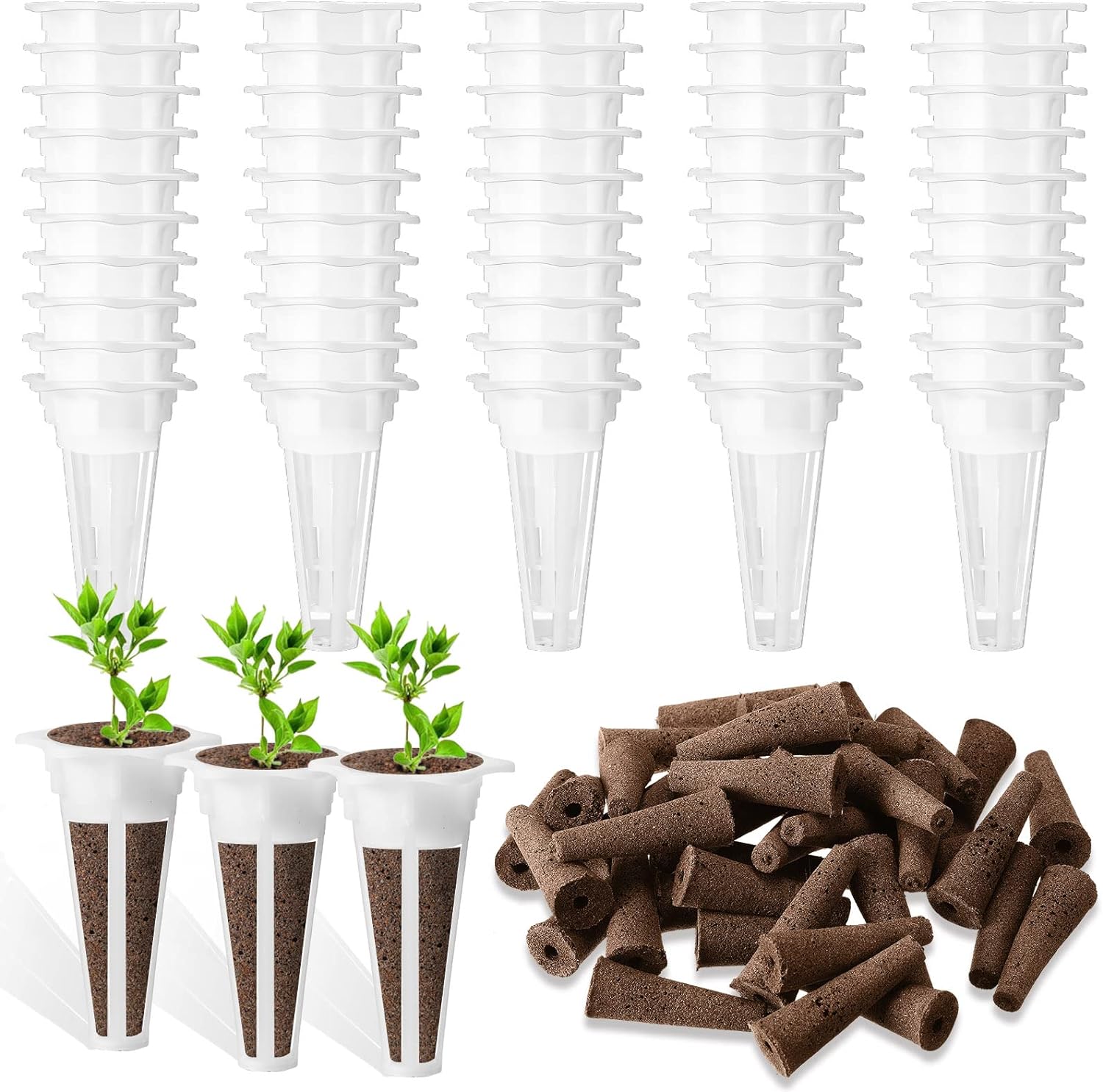 Cunhill 100 Pcs Hydroponic Plant Grow Sponges Pods Kit Root Plant Basket Seed Planting Kit Replacement Pod Cups Pot Hydroponic Pods for Garden Indoor Herb Hydroponic Growing System(Petal Style)