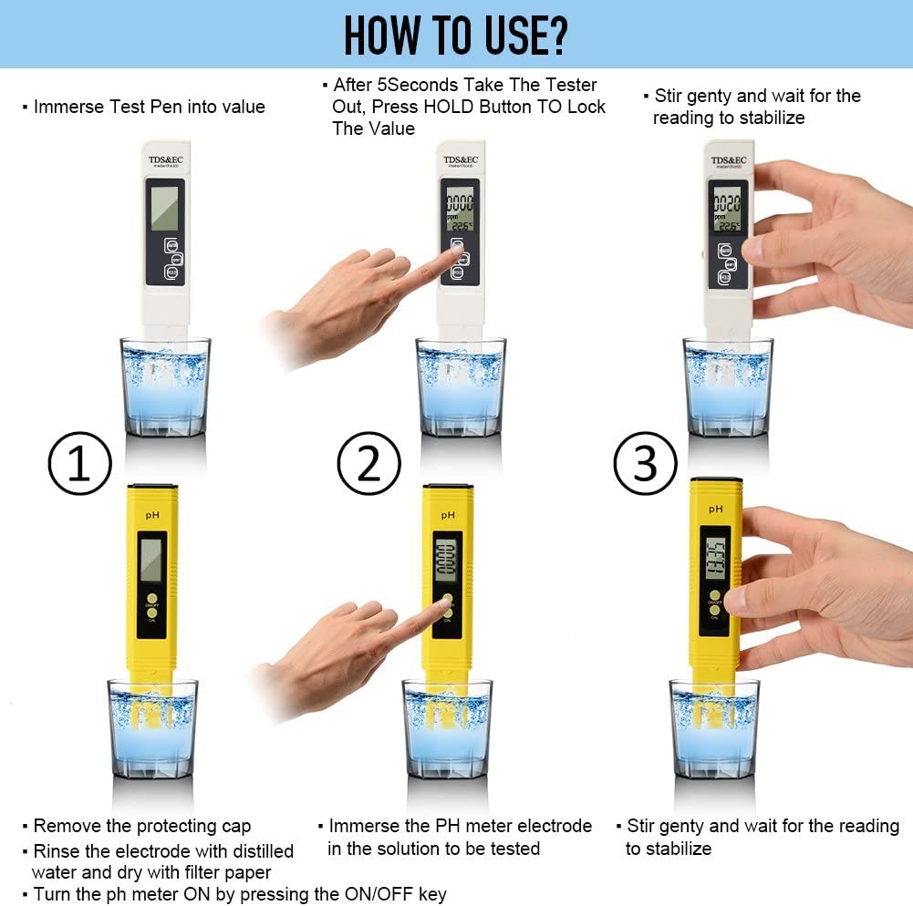 PH and TDS Meter Combo, 0.05ph High Accuracy Pen Type pH Meter ± 2% Readout Accuracy, TDS EC Temperature Meter for Hydroponics, Household Drinking, and Aquarium