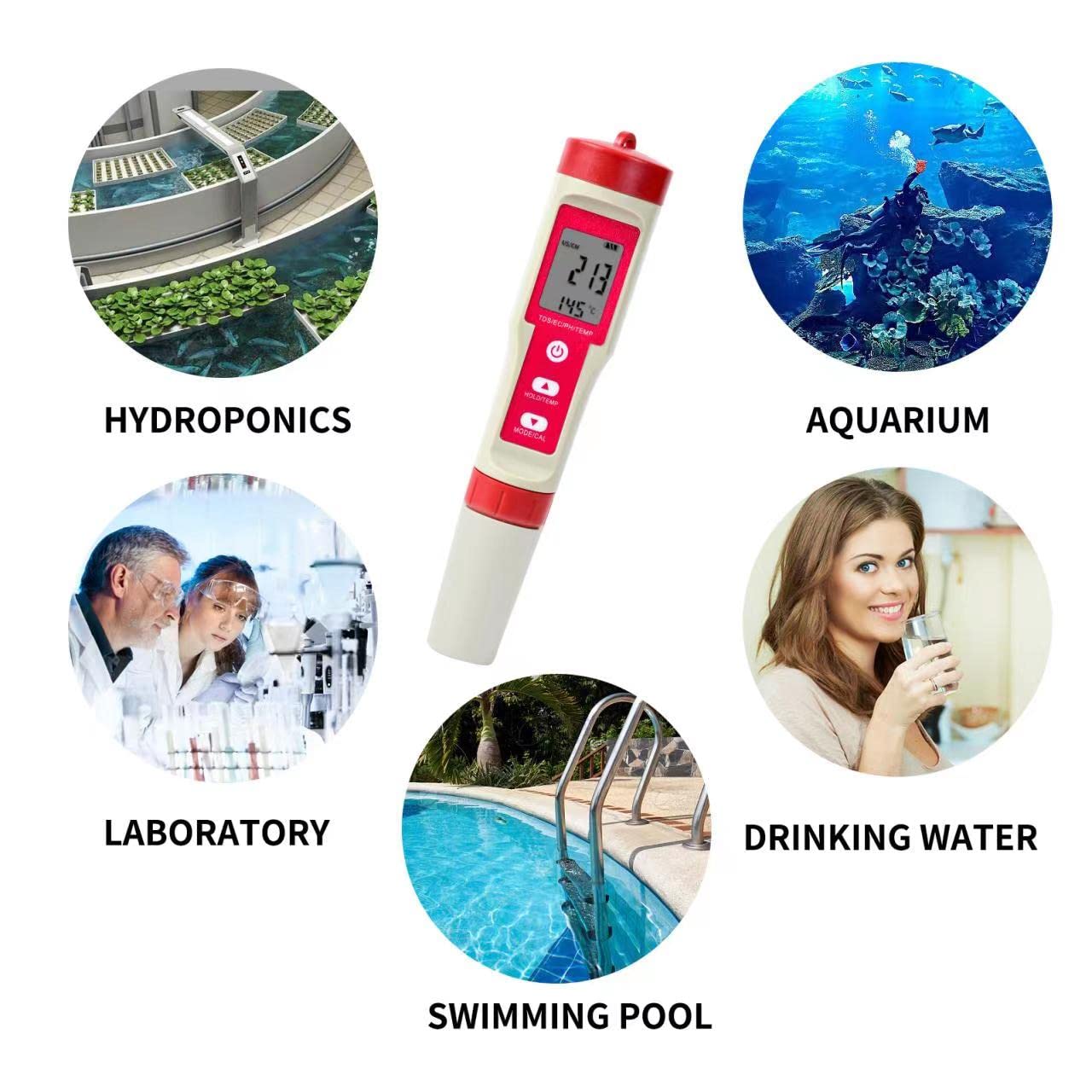 4 in 1 PH Meter, TDS Meter Digital Water Tester, Digital PH Tester 0.01 High Accuracy Water Testing Kits for Drinking Water, Pools, Aquariums, Nutrients Growing and Wine, PH Pen Hydroponics Supplies