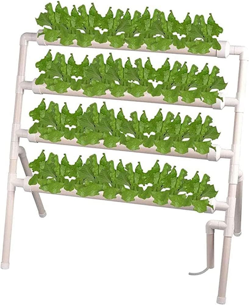 4 Layers 36 Sites 4 PVC Pipes Hydroponic Grow Kit, Hydroponics Growing System with Water Pump, Pump Timer, Nest Basket and Sponge
