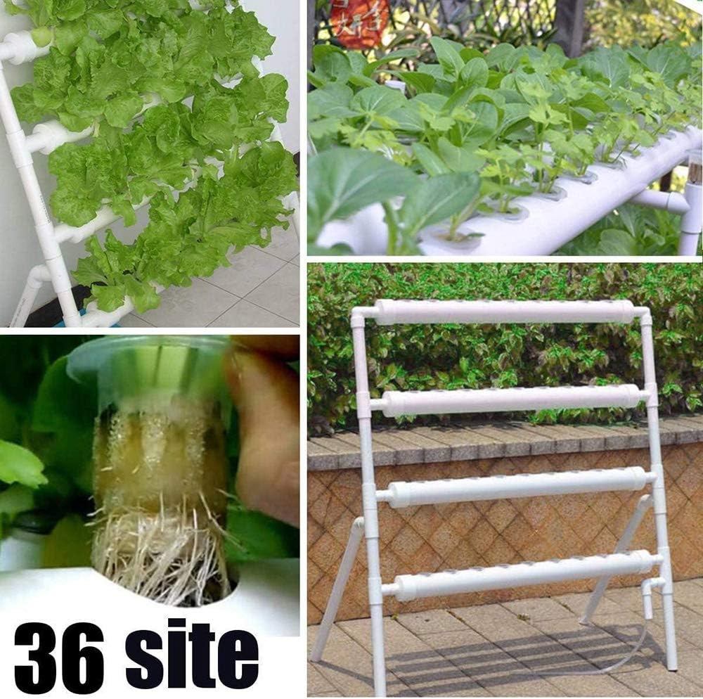 4 Layers 36 Sites 4 PVC Pipes Hydroponic Grow Kit, Hydroponics Growing System with Water Pump, Pump Timer, Nest Basket and Sponge