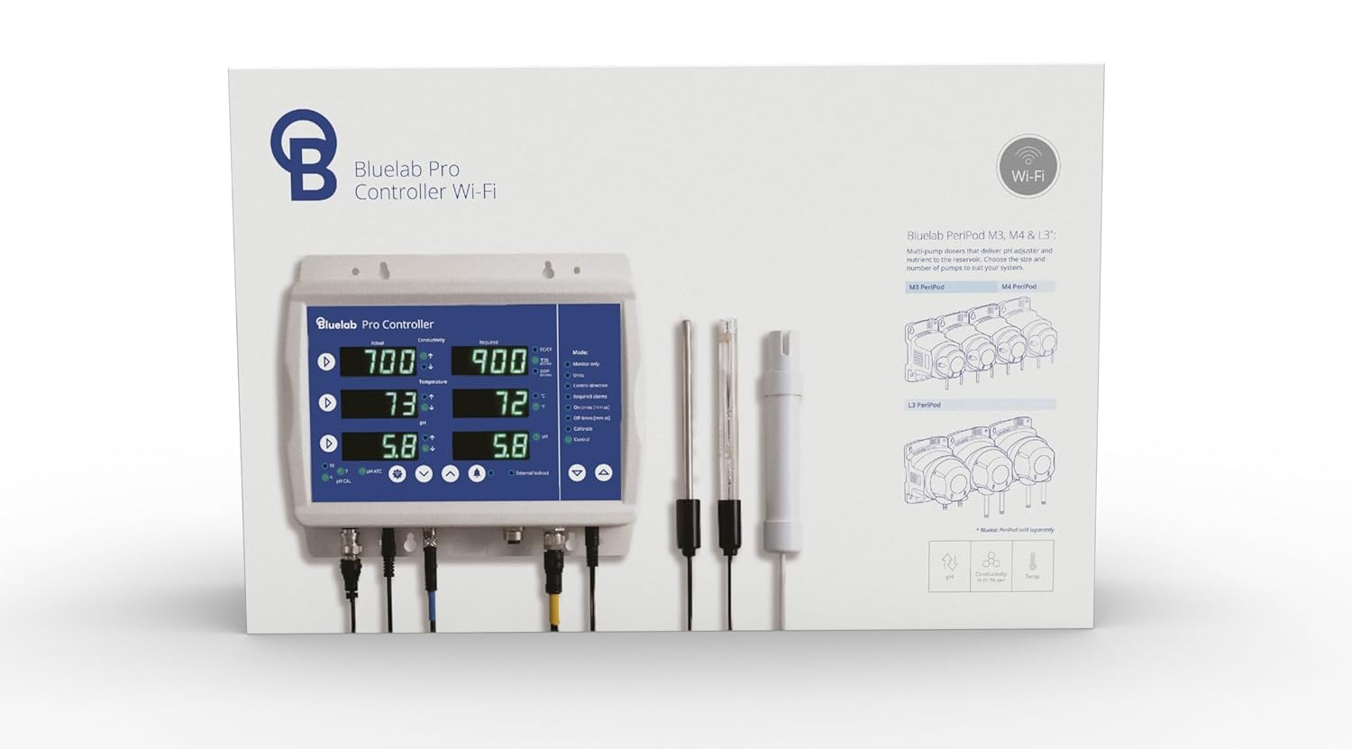 Bluelab CONTPRO Pro Controller for Fully Automated 24/7 Digital Monitor, Dosing, and Data Logging of Hydroponics Reservoir (Base Only, No Pump), includes pH, EC, and temperature probe