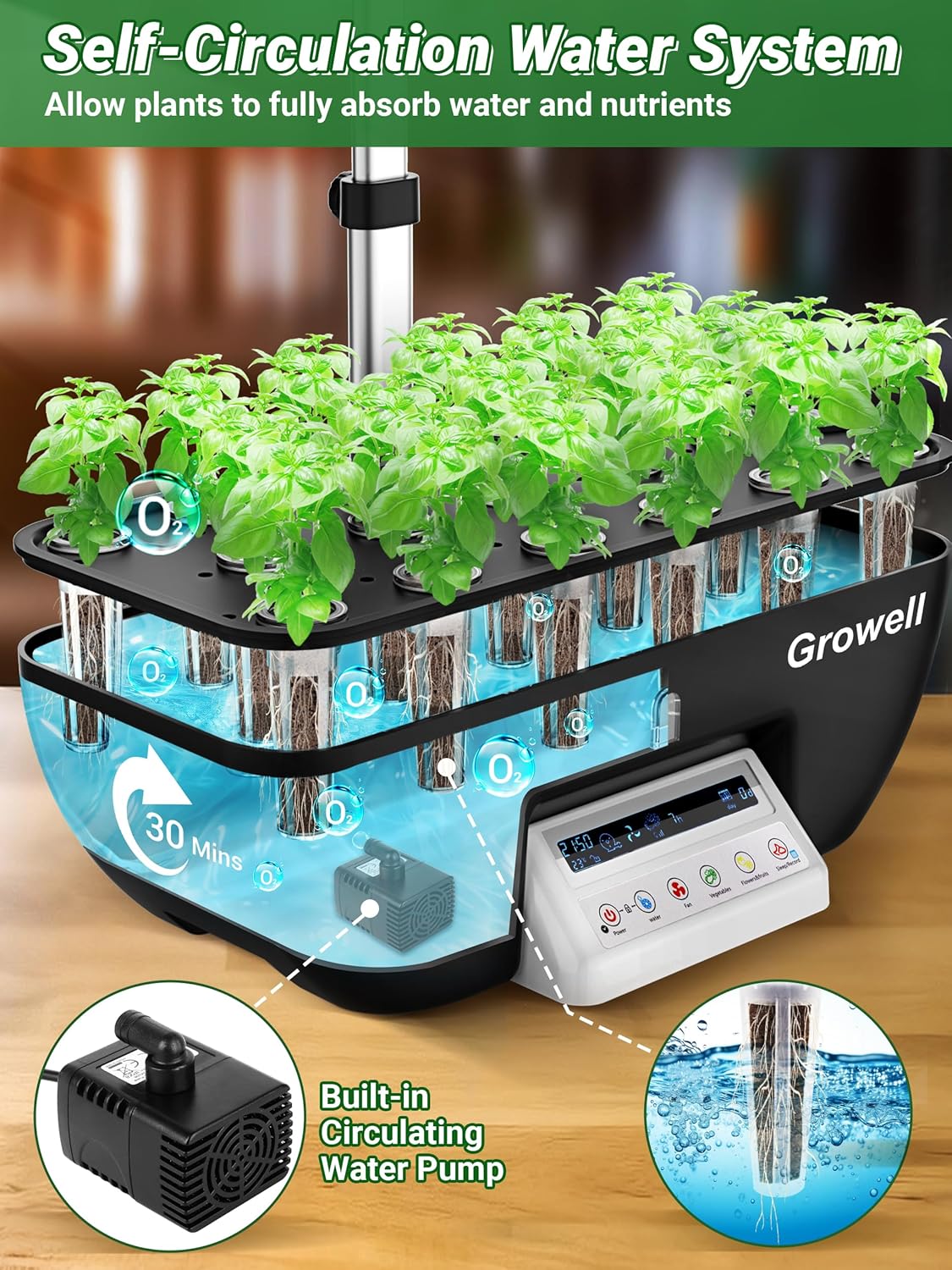 Hydroponics Growing System Kit, 17 Pods Herb Garden with 102 28W Full-Spectrum Grow Lights  2 Fans, Indoor Garden with Water Pump, 10L Water Tank, Auto Timer, Height Adjustable (Black  Grey)