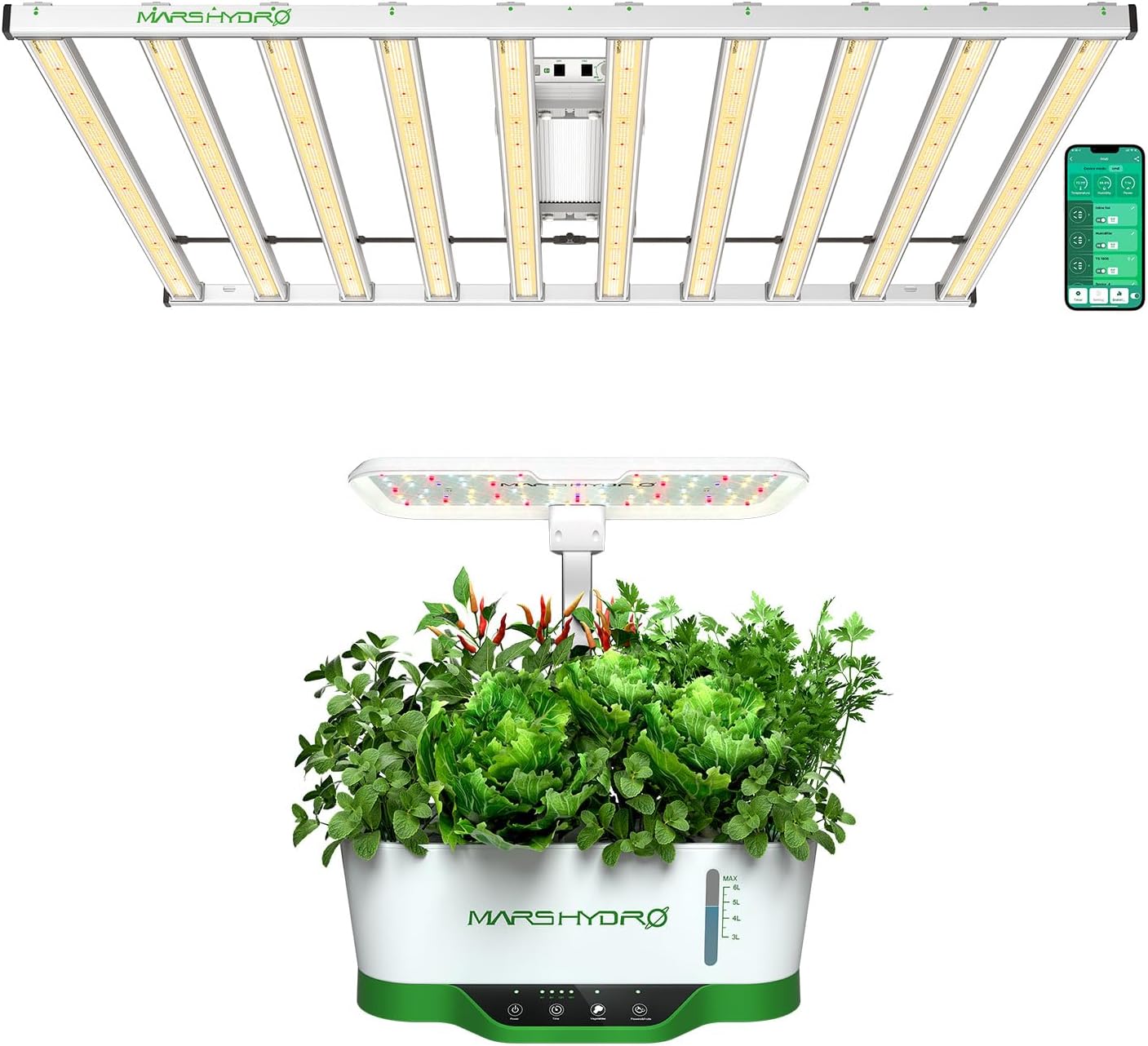 MARS HYDRO Smart FC-E1000W Bar Style Led Grow Lights with 12 Pods Hydroponics Growing System