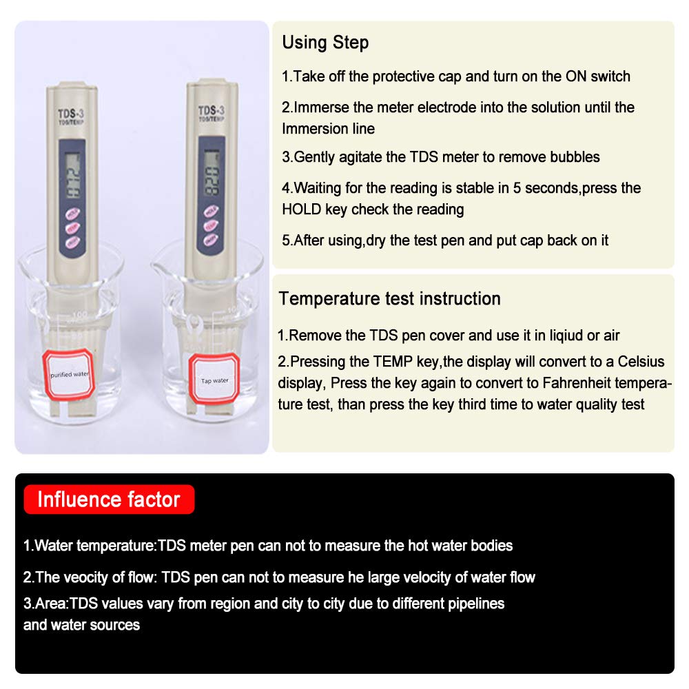 Water Quality Tester, Accurate and Reliable, EC Meter  Temperature Meter 3 in 1, 0-9990 ppm, Funayama tds Meter Digital Water Tester for Drinking Water, Aquariums, etc