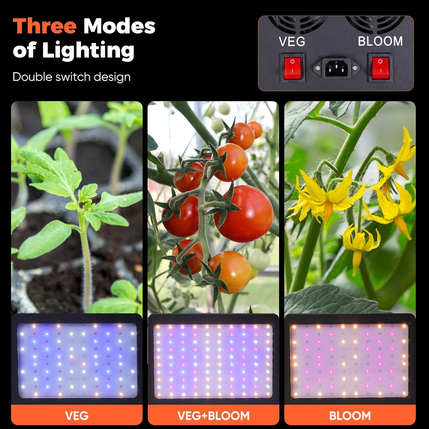 1000W LED Grow Light, Full Spectrum Hanging Growing Light for Indoor Plants, Plant Growing Lamps with Veg Bloom Switch, Seed Starting Vegetable Greenhouse Hydroponic Plant Lights