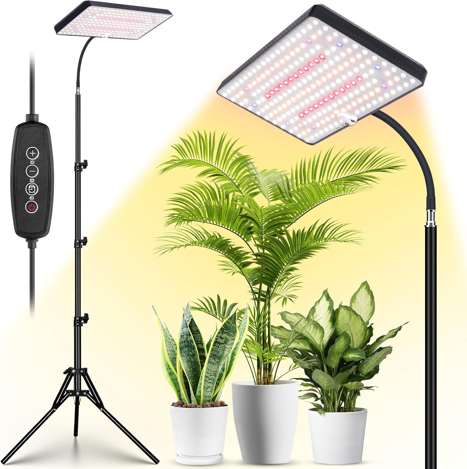 2024 LBW New Grow Light with Stand for Indoor Plants, 214 LEDs Full Spectrum Standing Plant Light, Floor Grow Lamp with 4/8/12H Timer, 6 Brightness Levels, 75 Adjustable Tripod for Tall Plant Growing