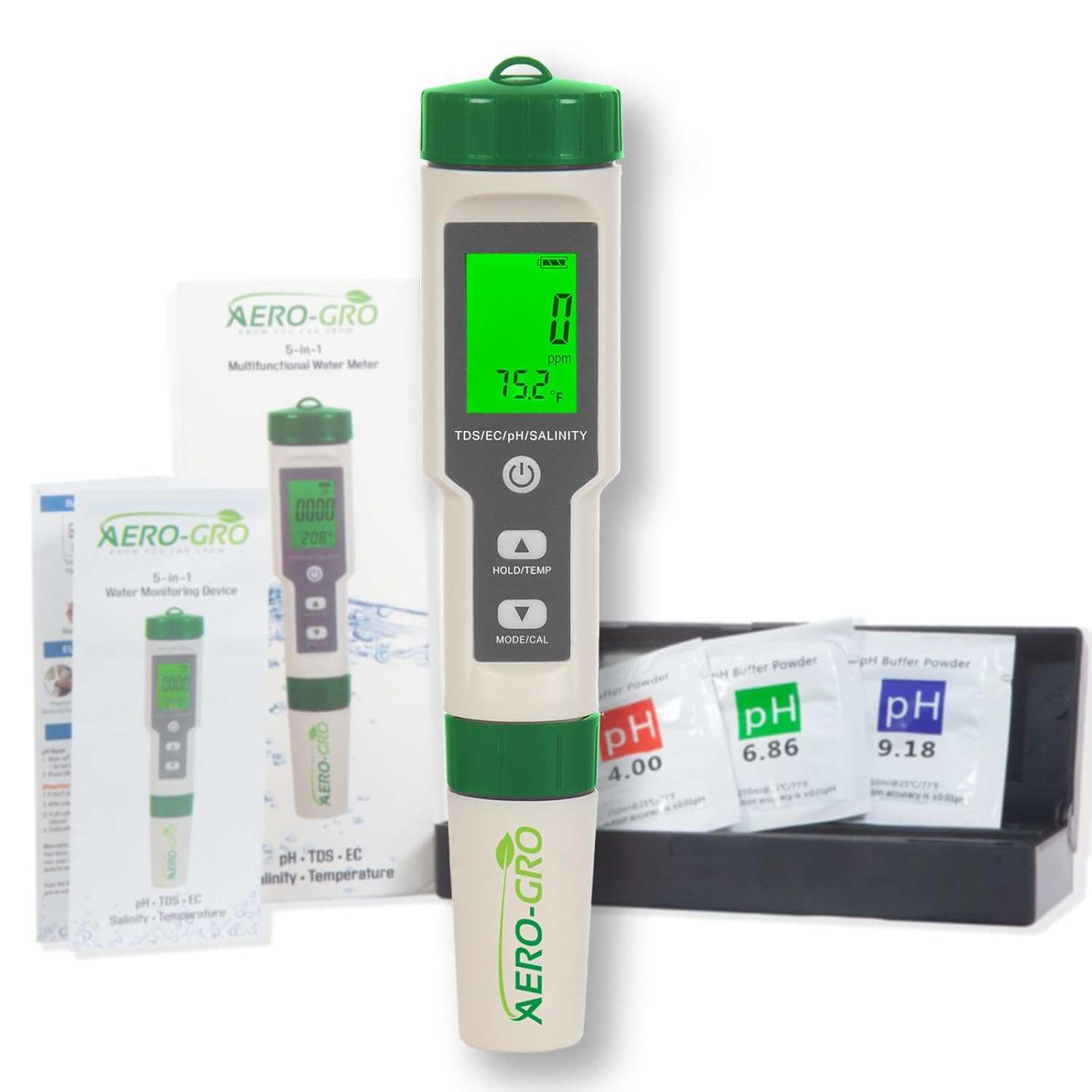 Digital 5-in-1 Meter: 5 Functions: pH, TDS, EC, Salinity%, Salinity ppm, and Temp, IP67 Waterproof, Pen-Type Tester for Hydroponics, Water, Wine, Spas, Aquariums