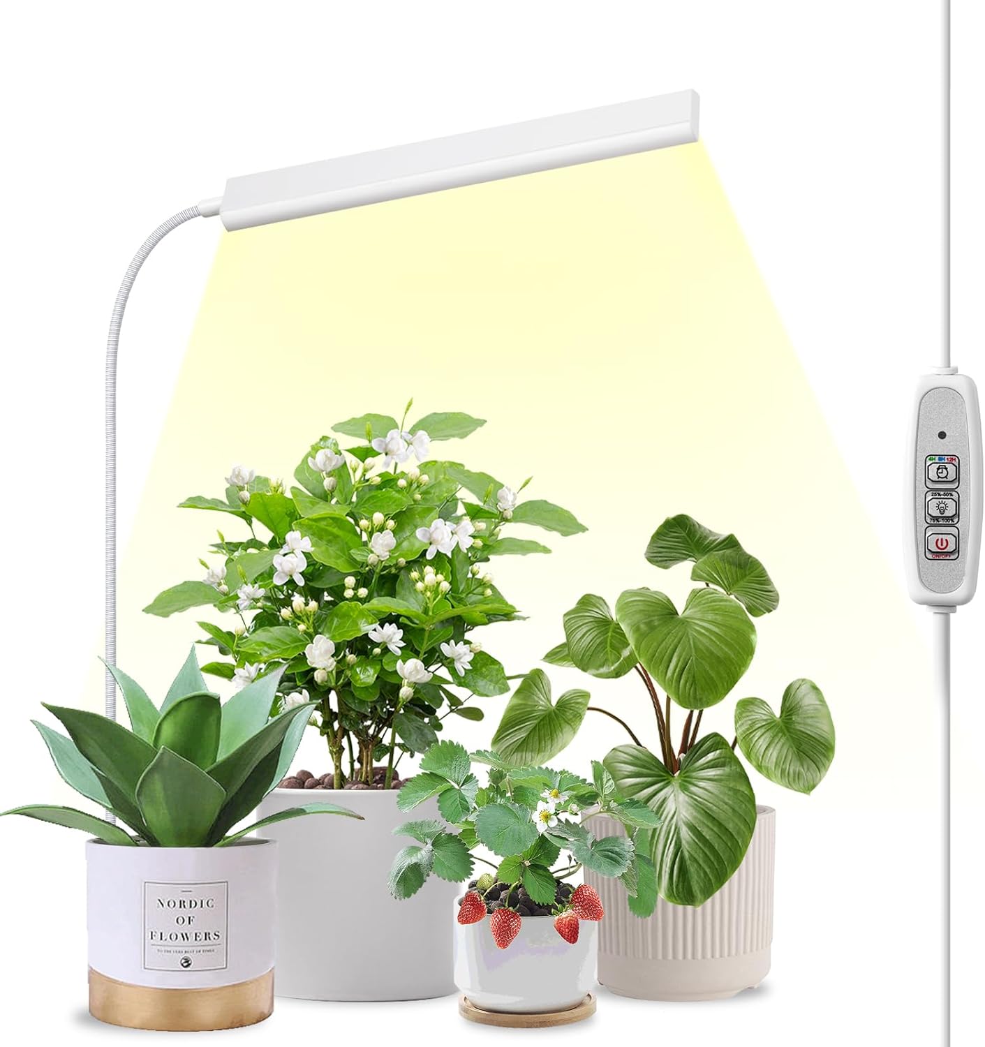 FOXGARDEN® Grow Light for Indoor Plants Growing, Full Spectrum Gooseneck Plant Light for Indoor Plants, 52 LED Bright Grow Lamp with Auto On/Off Timer 4/8/12H, 4 Dimmable Brightness, White