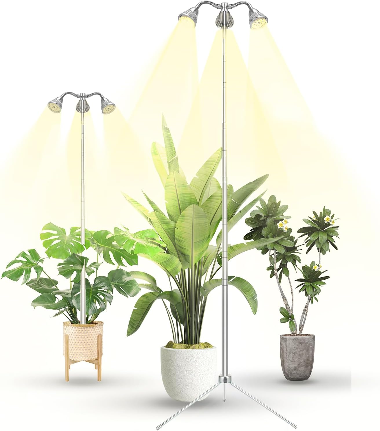 Grow Lights for Indoor Plants Full Spectrum with Detachable Tripod Stand, 10-55 Inches Height Adjustable Aluminum Alloy Indoor Plant Grow Lamp with Auto On/Off Timer Function