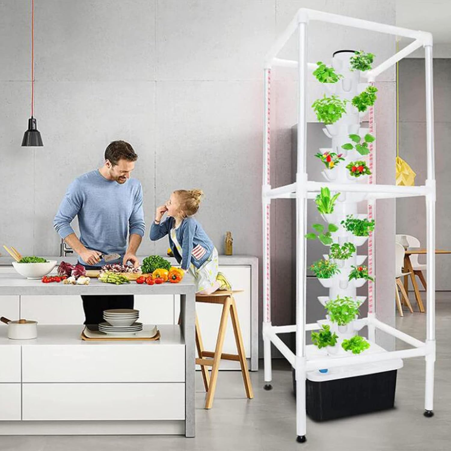 Hydroponic Tower Growing Sytem, 15 Floors 45 Plants Sites Indoor Vertical Gardening Grow Kit with LED Light, Detachable PP Colonization Cups Farm Greenhouse Hydroponic Grow System