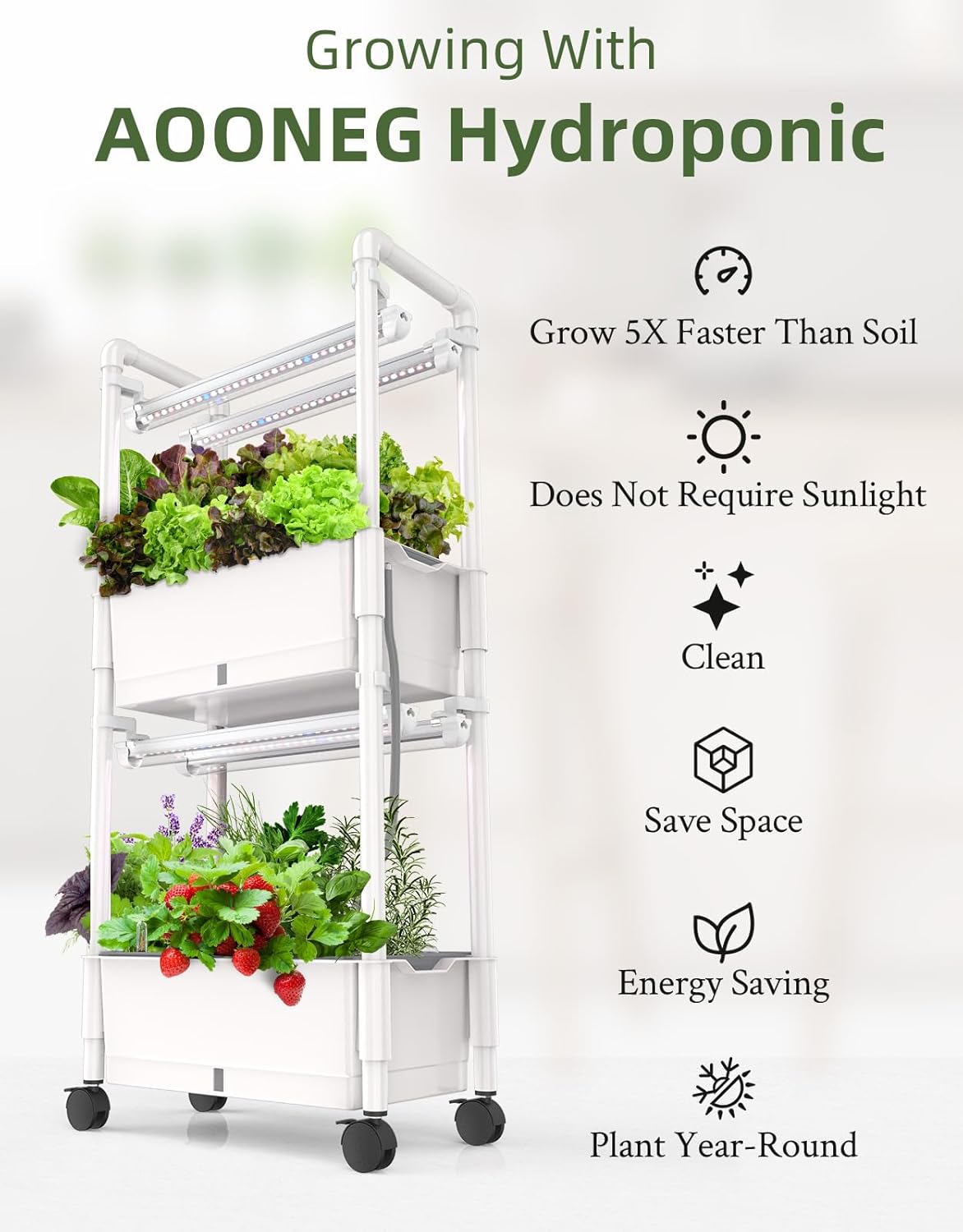 hydroponics Growing System， Indoor herb  Vegetables Garden with LED Grow Light，Plants Germination Kit，Automatic Timer，Pump System，Adjustable Height（No Seed） (2 Layers 28 Pods)