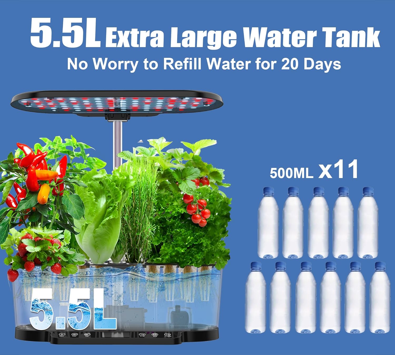 Hydroponics Growing System WiFi Control, 15 Pods Indoor Herb Garden with Grow Light, Hydroponic Growing System Automatic Timer, 30 Inches Height Adjustable Indoor Gardening System-Black