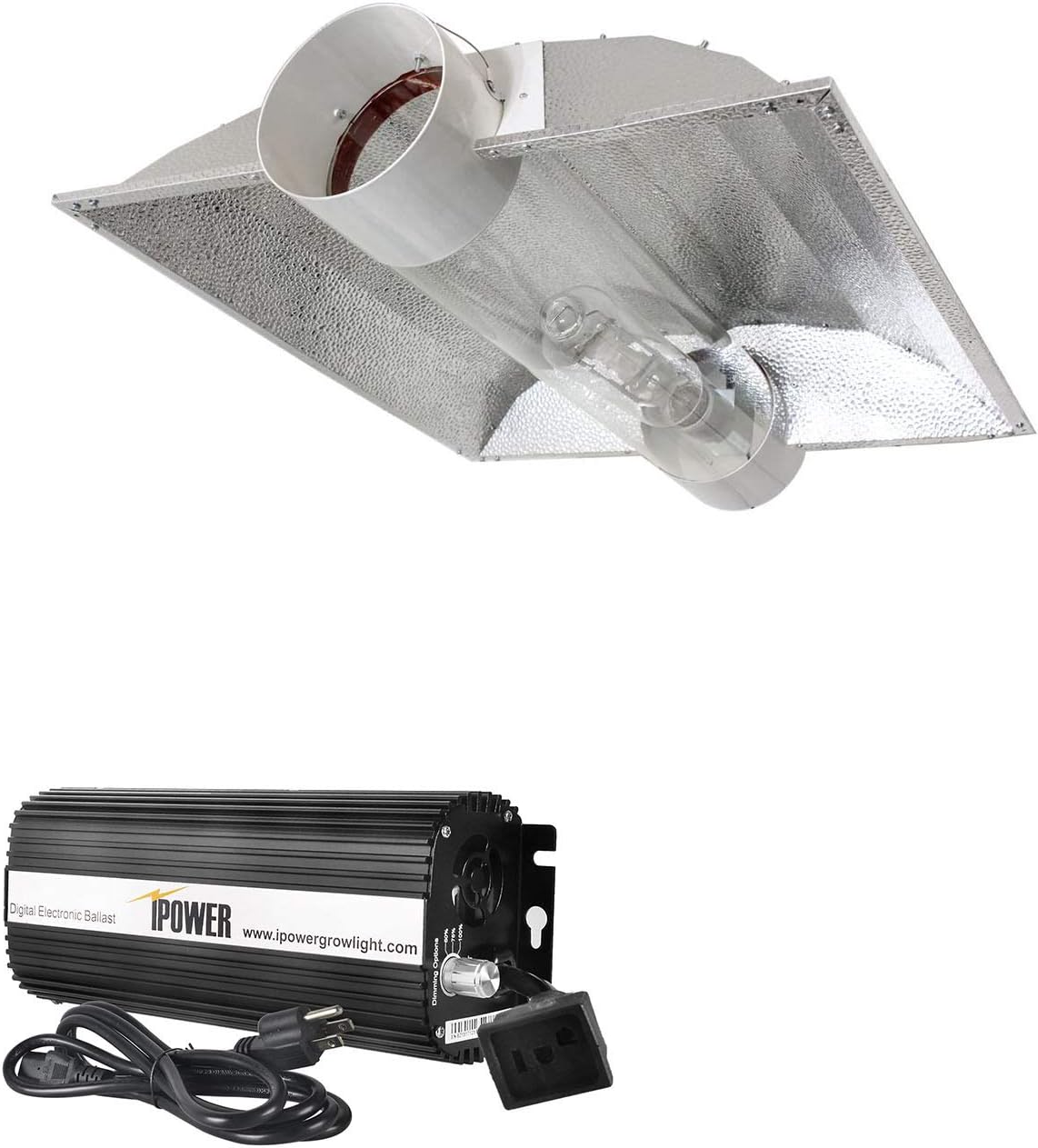 iPower 6 Inch Cool Tube Reflector Hood for XL Wing and 1000W Digital Dimmable Electronic Ballast Combo Set for Hydroponic HPS/MH Grow Light System, Kits