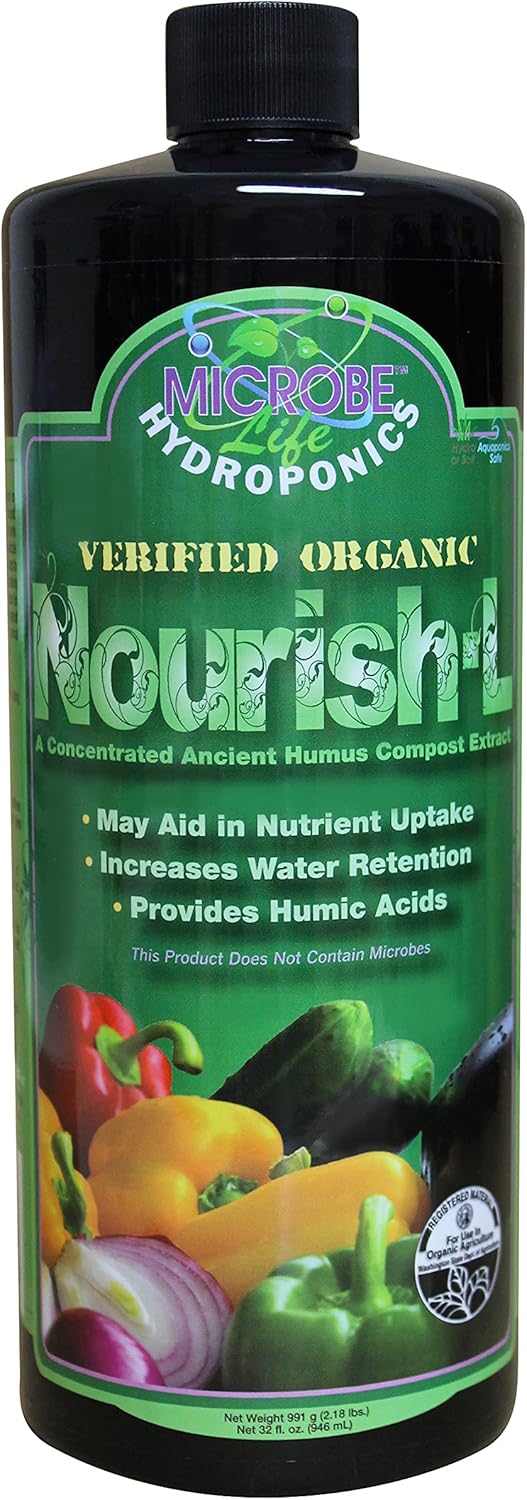 Microbe Life Hydroponics Nourish-L Liquid Fertilizer for Hydroponics Gardening, Stimulator to Enhance Plant Nutrient Absorption for Fruits and Vegetables, Better Yields Better Grows, 32 Ounces