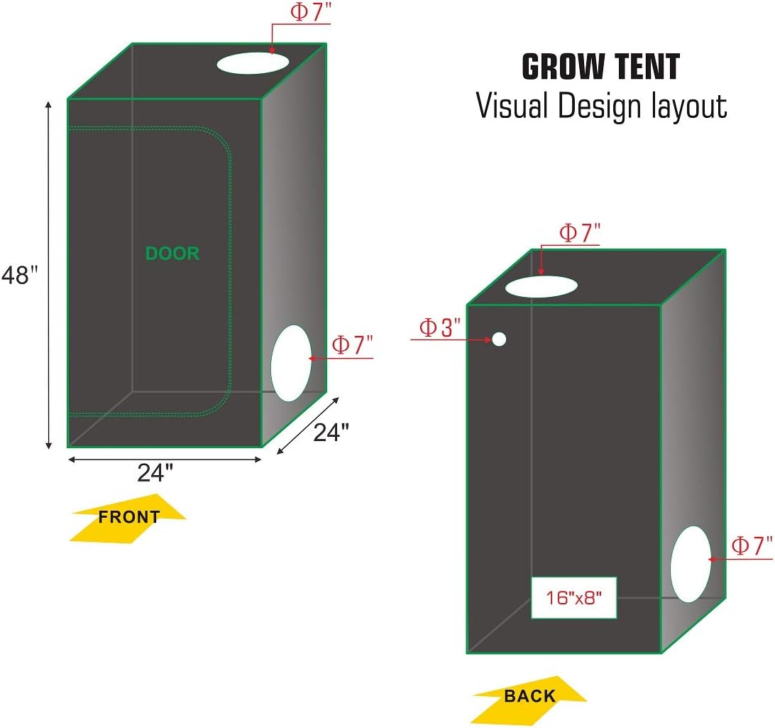 TopoLite 24x24x48 Grow Tent Dark Room Indoor Hydroponic System Kit w/D-Door + UFO LED 600W Full Spectrum Grow Light (Actual Power 200W)