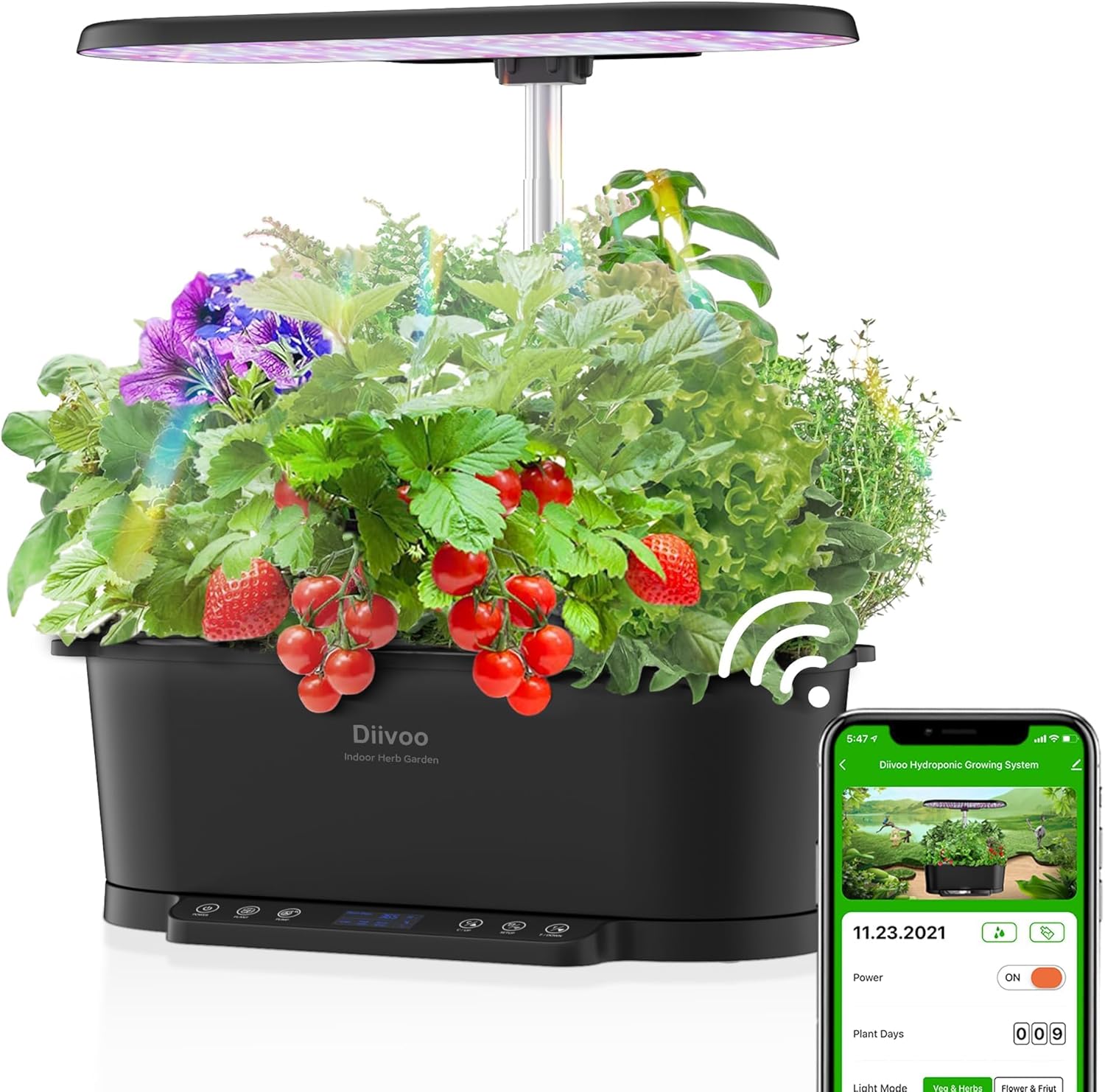 WiFi Hydroponic Growing System 15 Pods, Diivoo Smart Indoor Garden with 5.5L Water Tank, App Controlled Herb Garden with LED Grow Light, Pump System, Automatic Timer for Home Kitchen Gardening