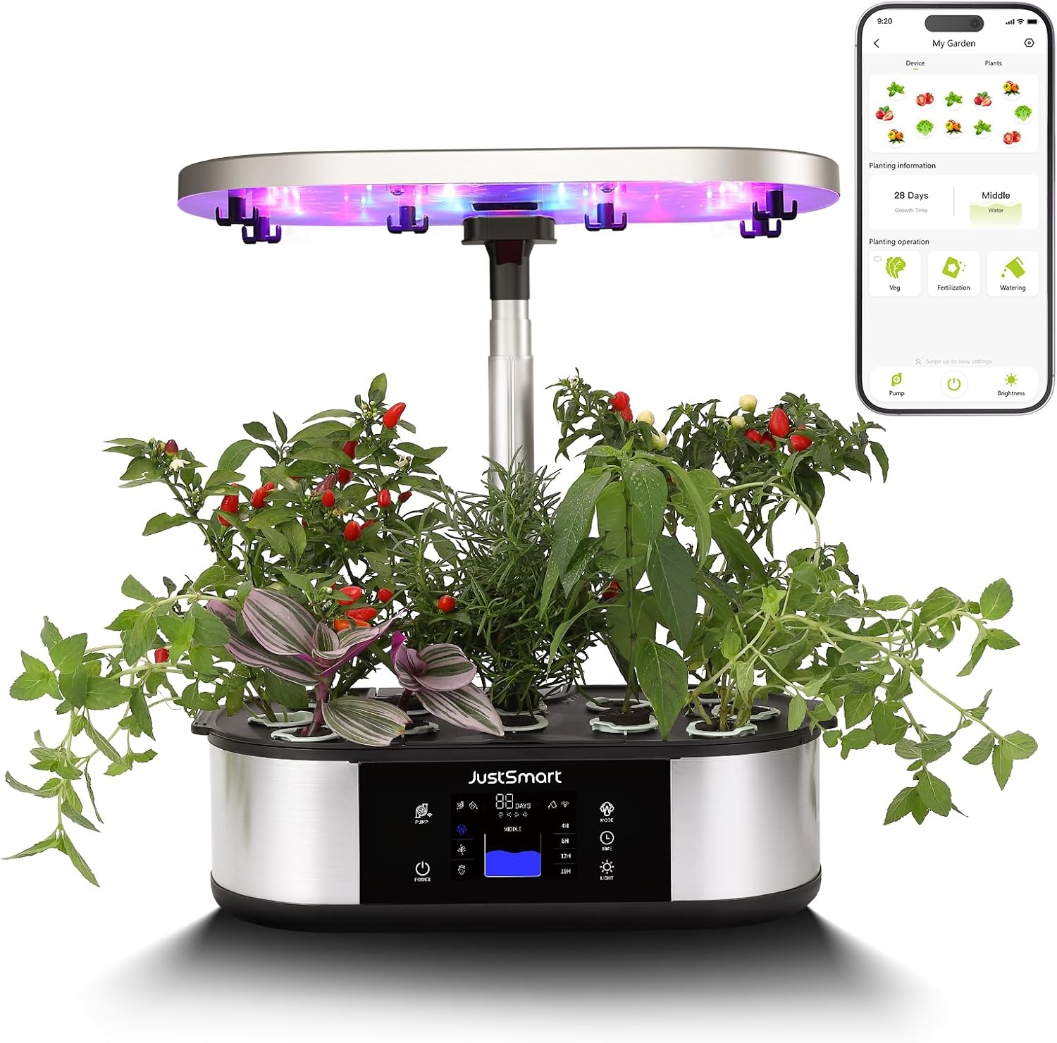 12 Pods WiFi Hydroponics Growing System with APP Controlled, Indoor Garden Up to 30 with 36W 120 LED Grow Light, Silent Pump System, Automatic Timer for Home Kitchen Gardening, GS1 Plus