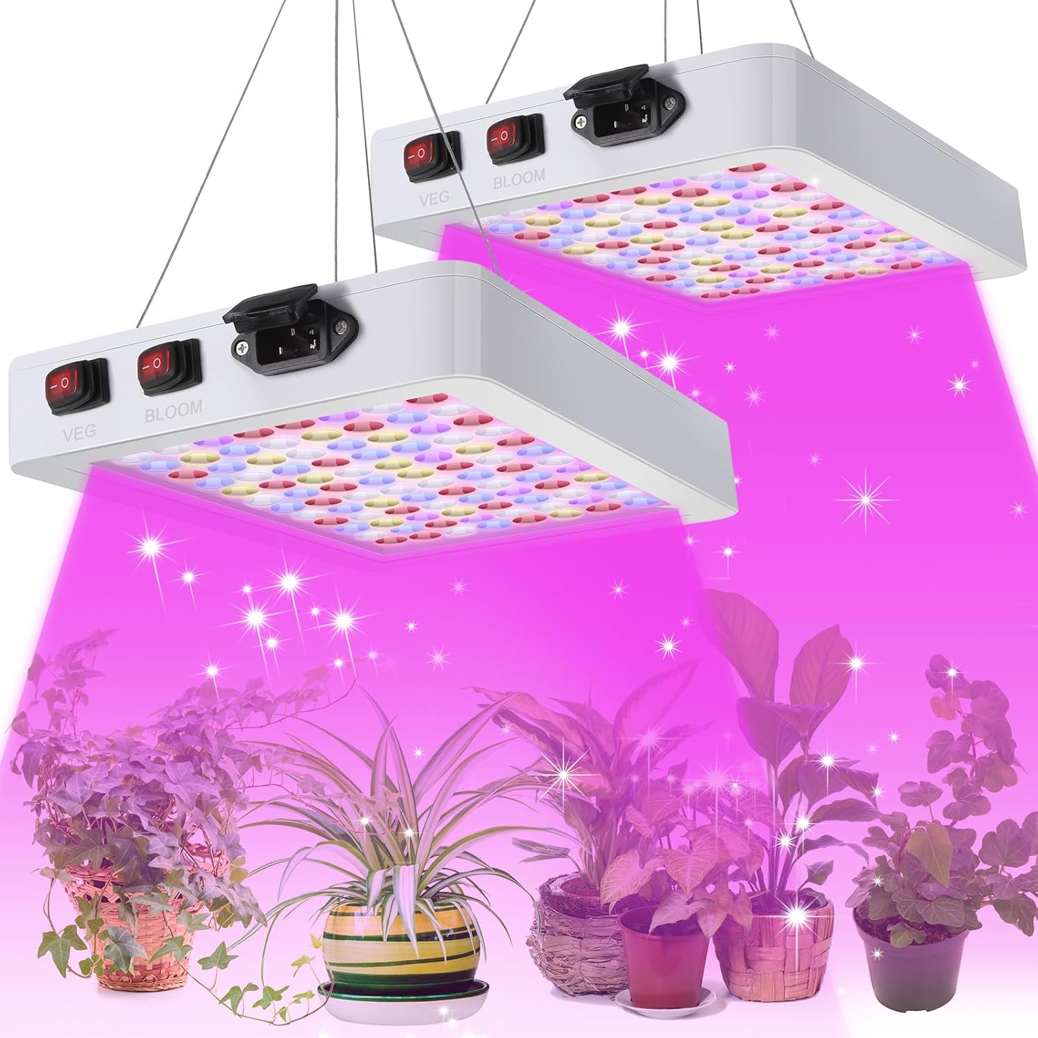 2 Pack 1000W LED Grow Light Full Spectrum Grow Lamps Dual Switch Greenhouse 96 LEDs Grow Light with Veg and Bloom Buttons for Indoor Hydroponic Plant Flower Vegetable Seeding Growing and Flowering