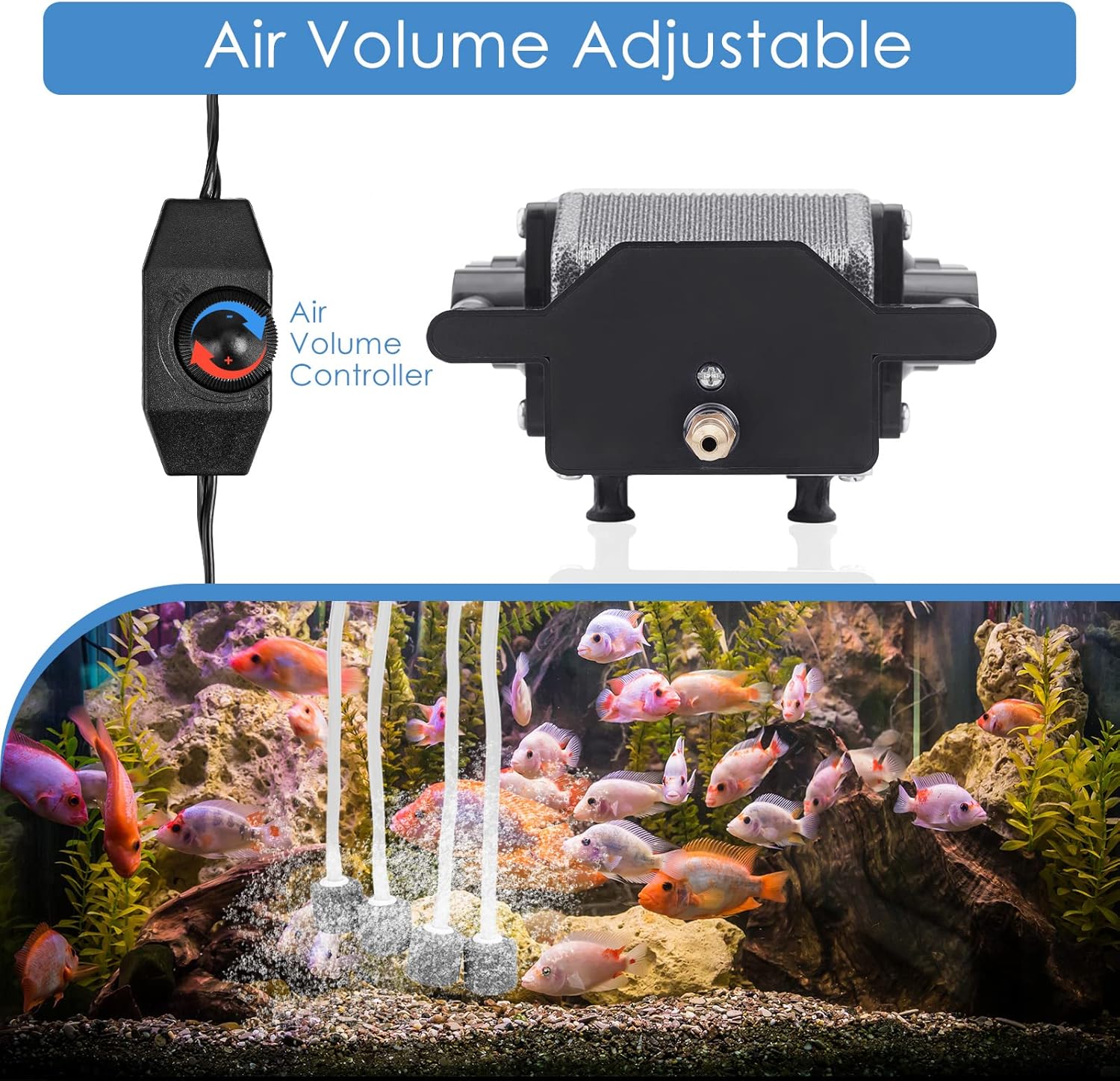 AquaMiracle Quiet Aquarium Air Pump 317/475GPH 0.025/0.03MPa 8/16W High Pressure Air Pump Commercial Air Pump Pond Aerator Bubbler Hydroponics Air Pump Oxygen Pump for up to 800/1200 Gallon Water